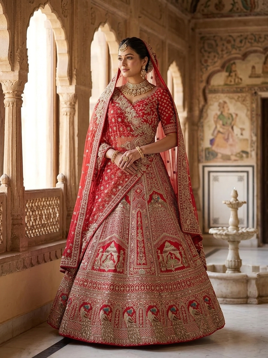 Bridal Lehnga - Anas - K8 — Indian bride wearing it · Heritage haveli