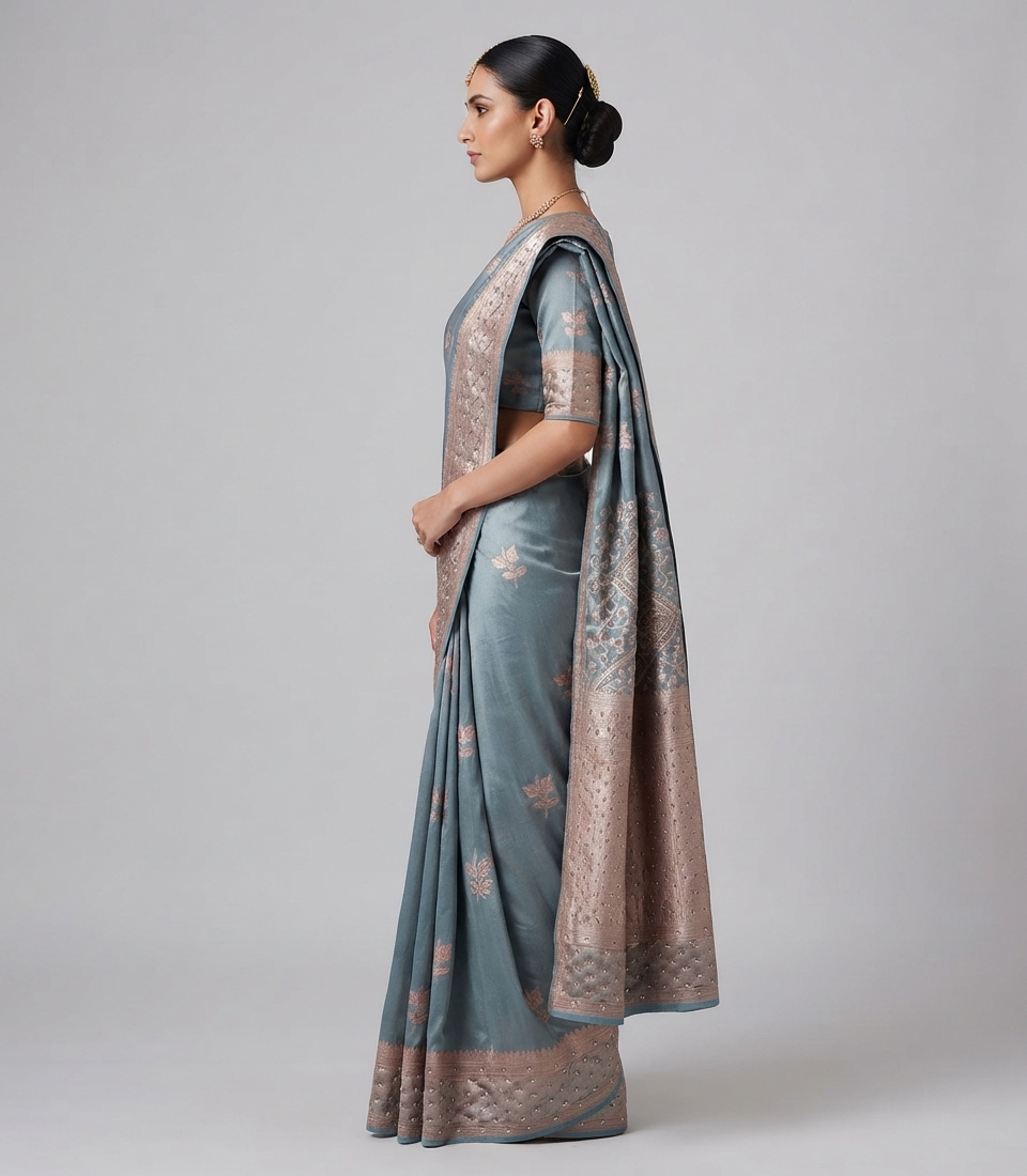 Blue Cotton Silk Zari Saree