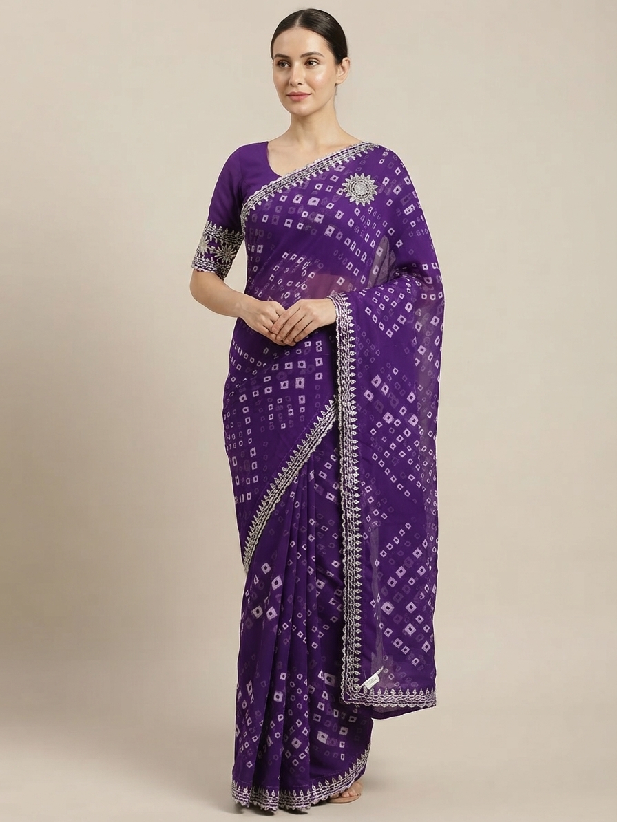 Bandhani Saree — Model — front view