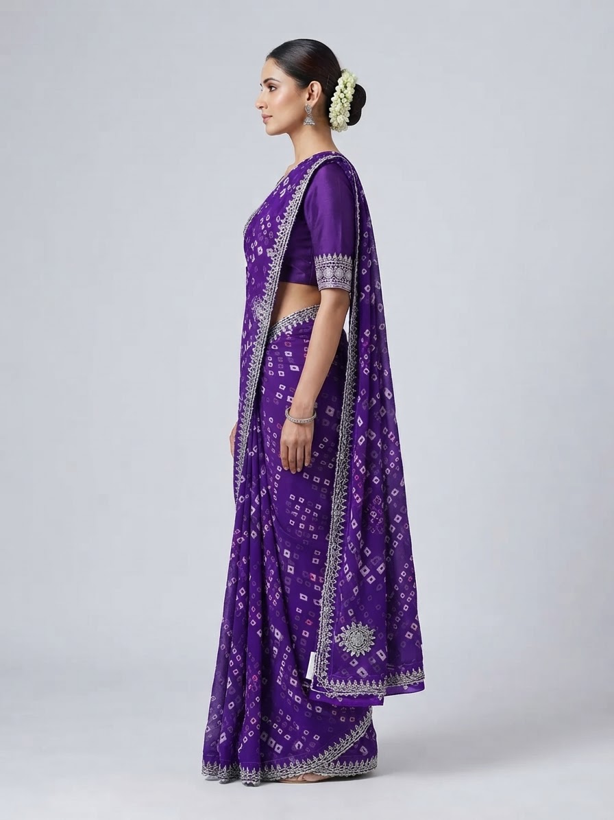 Bandhani Saree — Model — left side view