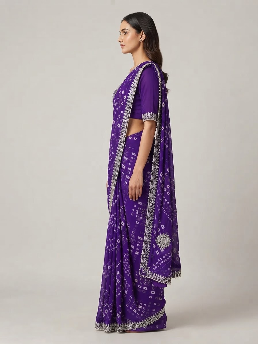 Bandhani Saree — Model — right side view
