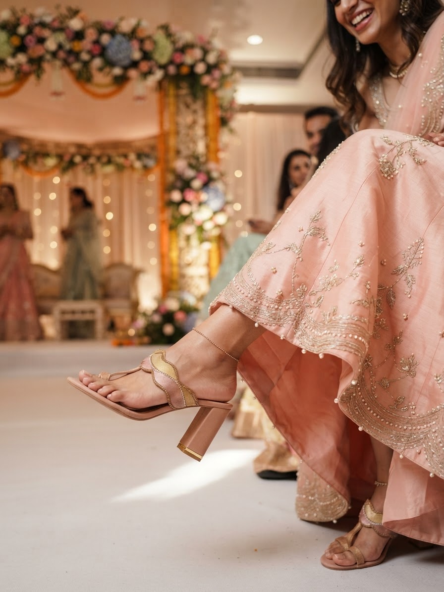 Pink Embellished Block Heel Sandals