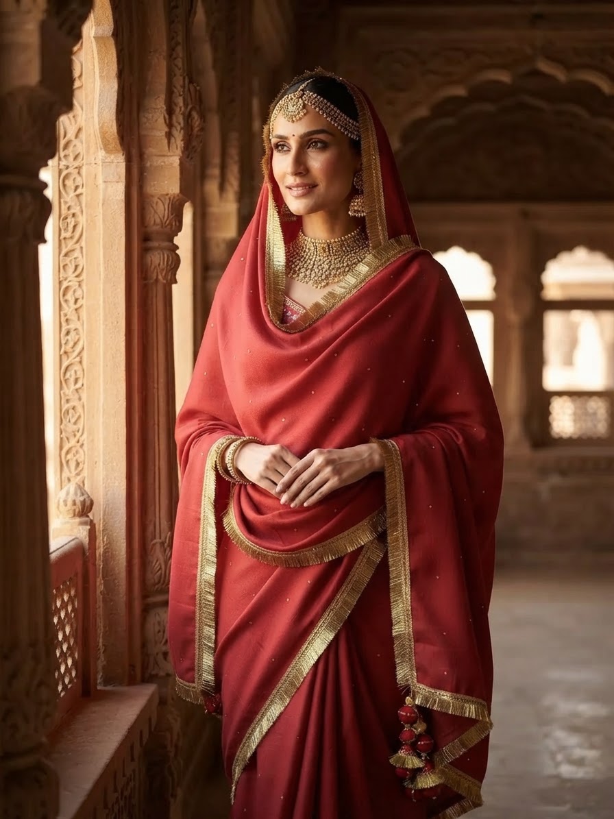 Crimson Red Embellished Pashmina Shawl