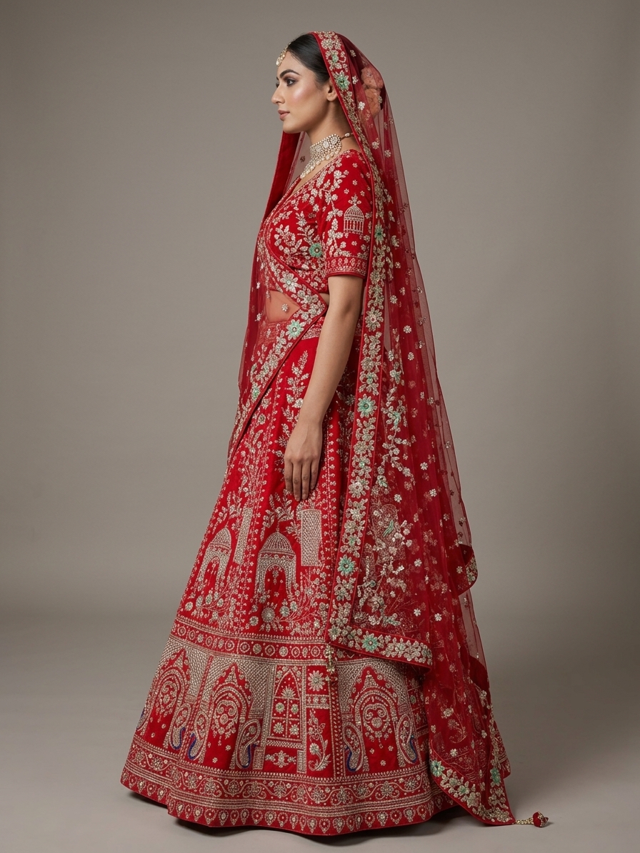 Bridal Lehnga - Roshan Zari - 5 — Model — left side view