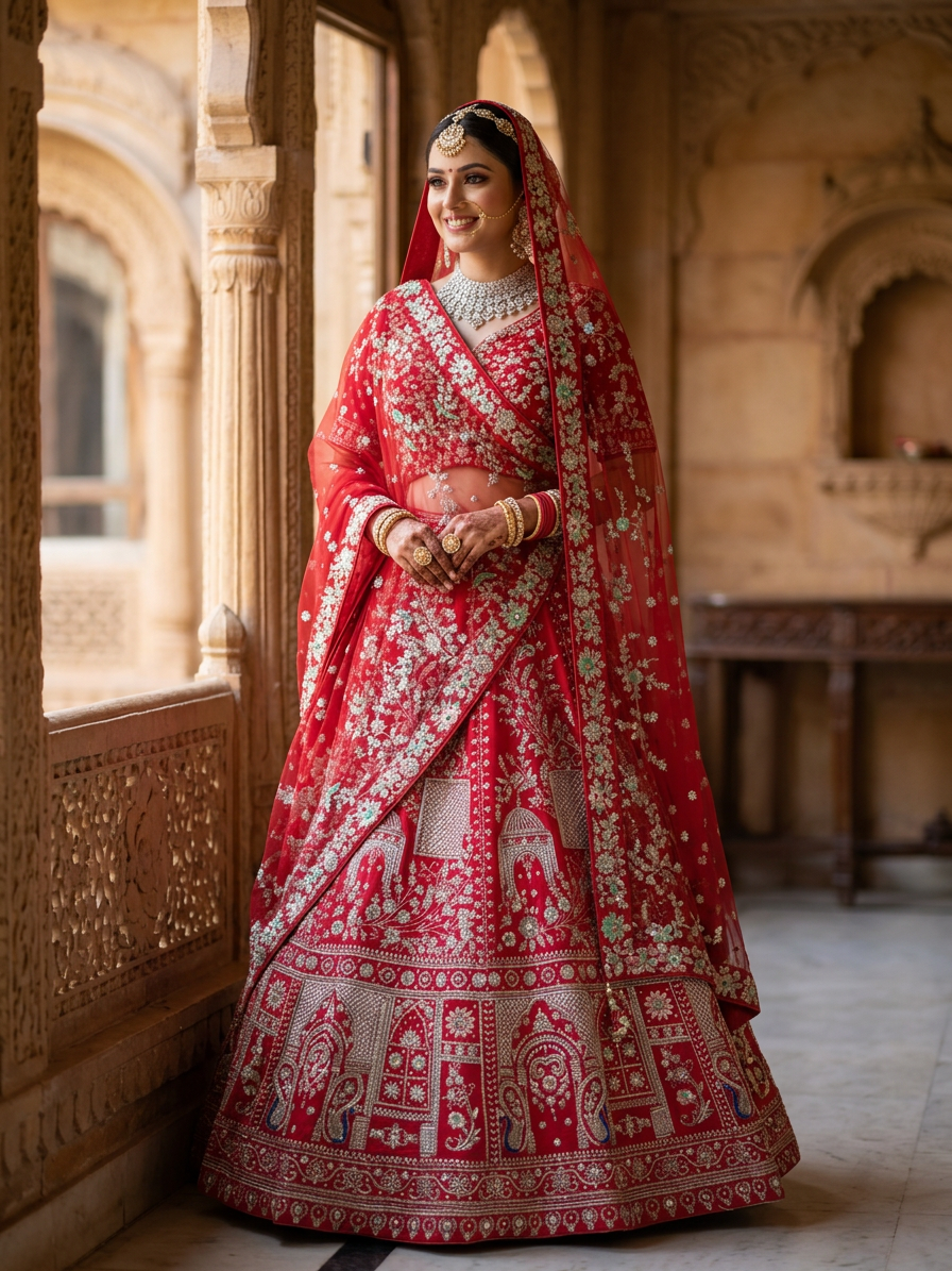 Bridal Lehnga - Roshan Zari - 5 — Indian bride wearing it · Heritage haveli