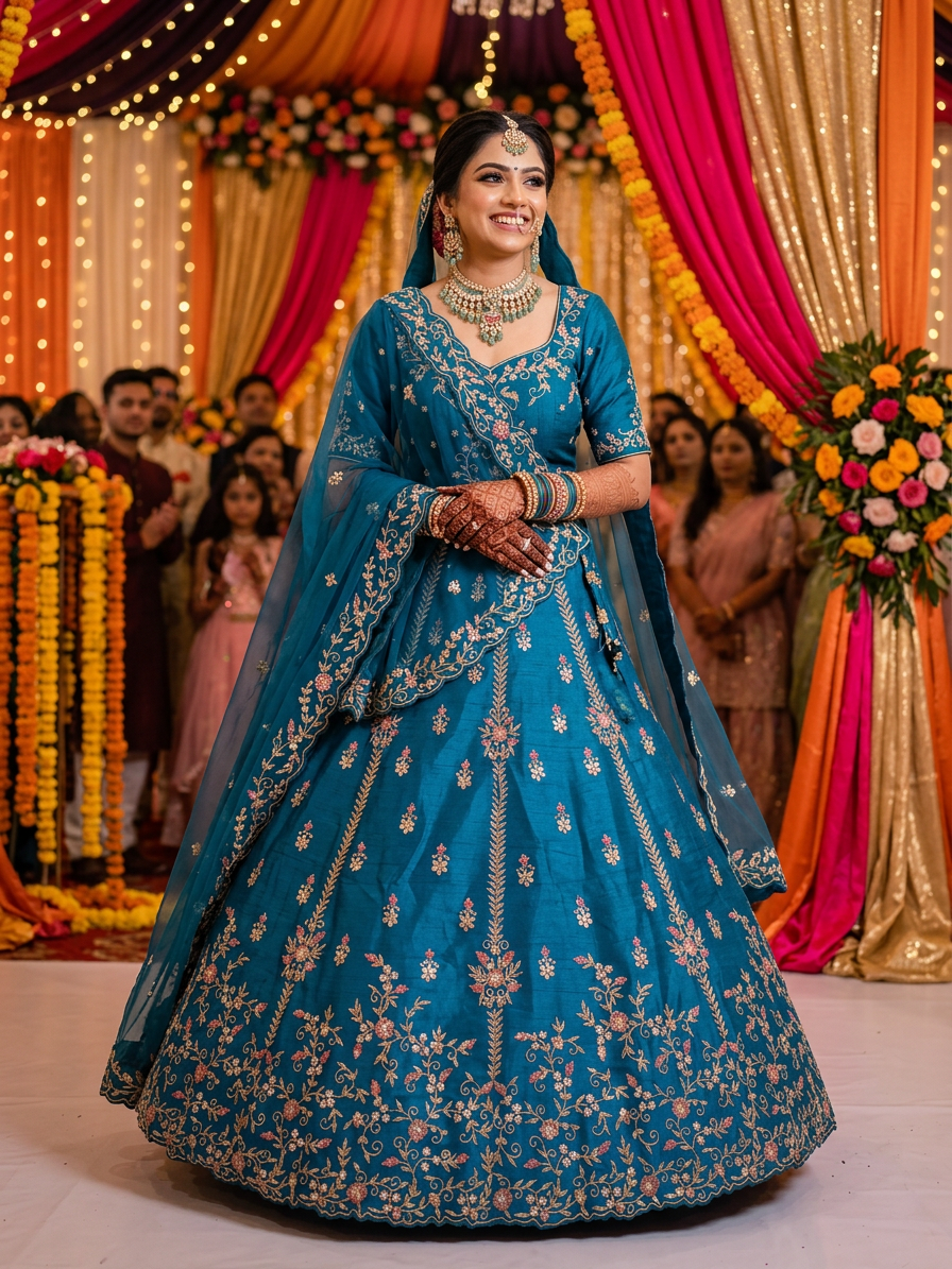 Bridal Lehnga - Anas - 1368 — Indian bride wearing it · Sangeet stage