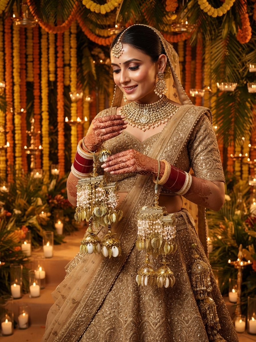 Gold-Tone Bridal Kaleera with Pearl & Shells