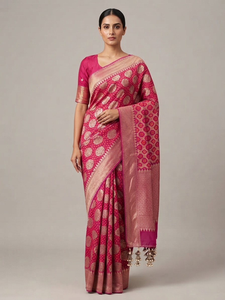 Bandhani Saree — Model — front view