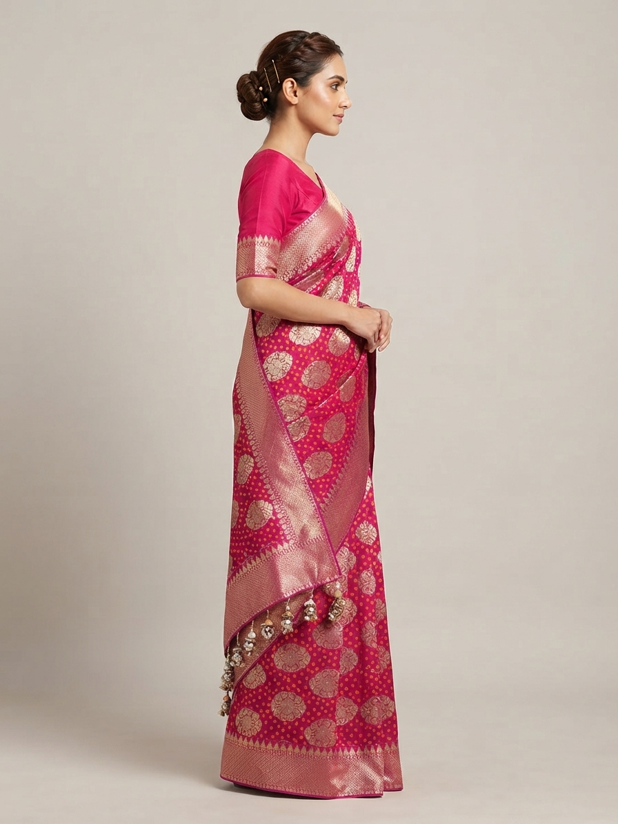 Bandhani Saree — Model — right side view