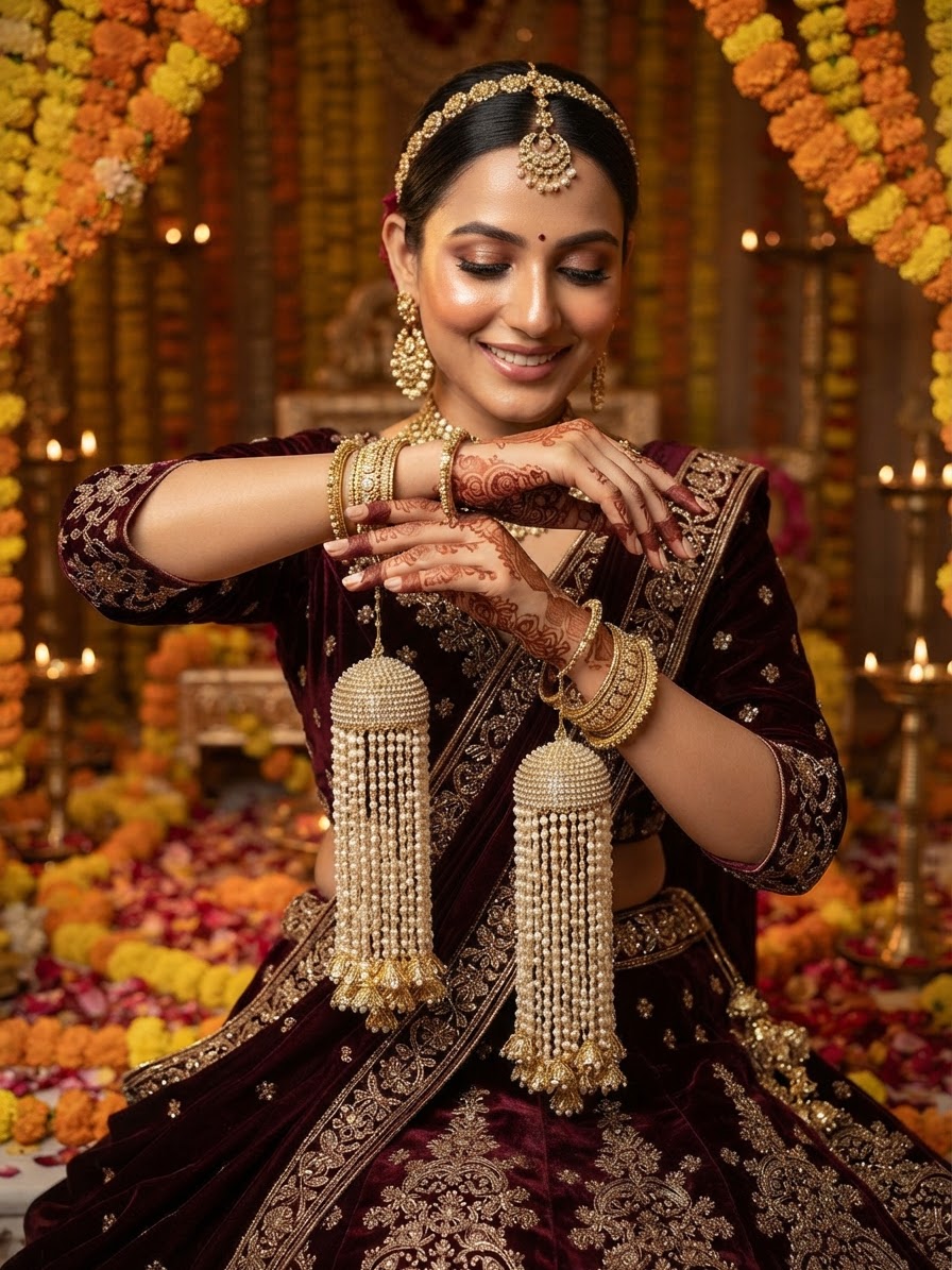 Kaleera with Stone-Studded Dome Top and Cascading Pearls