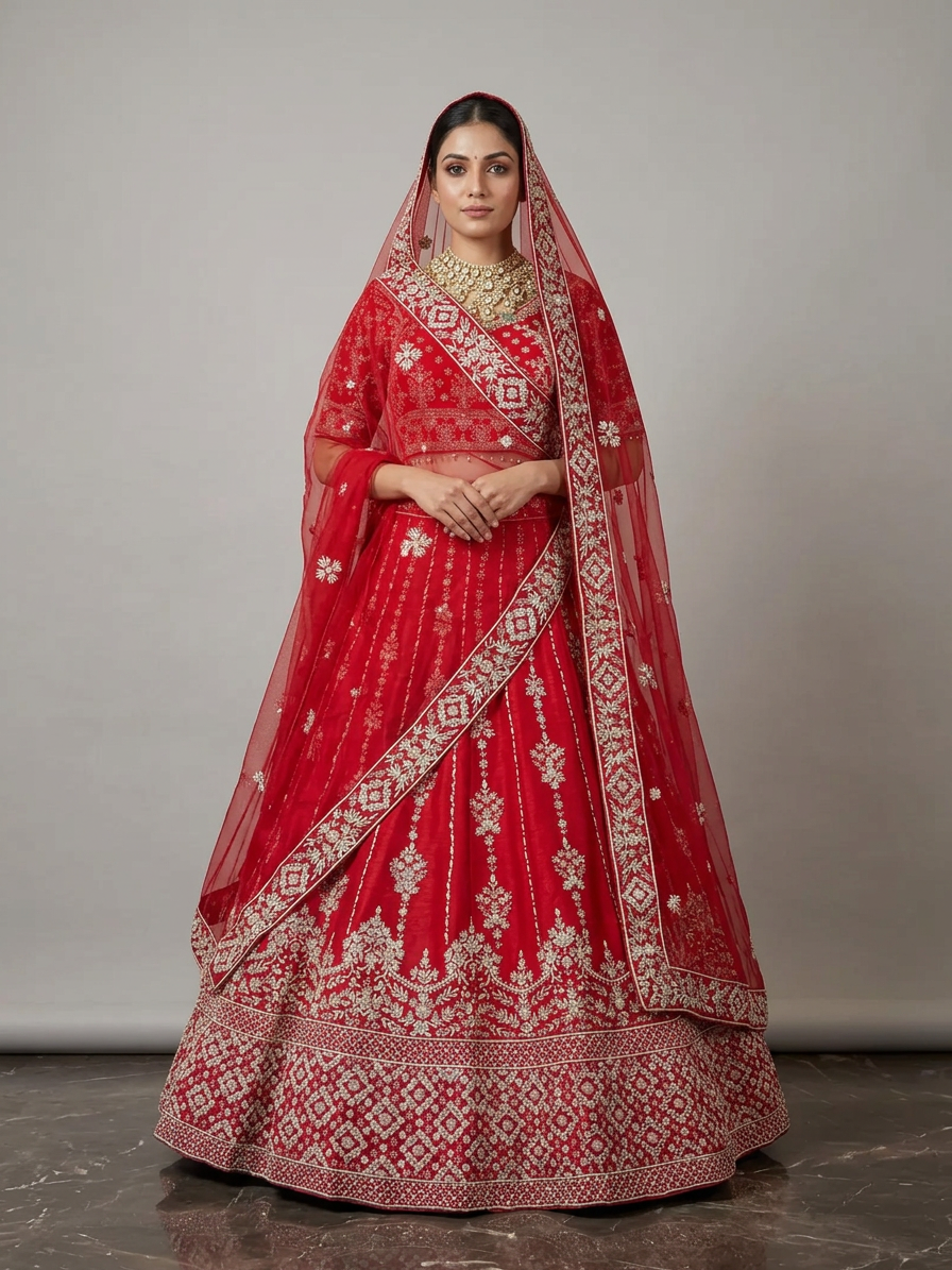 Bridal Lehnga - Anas - 1386 — Model — front view