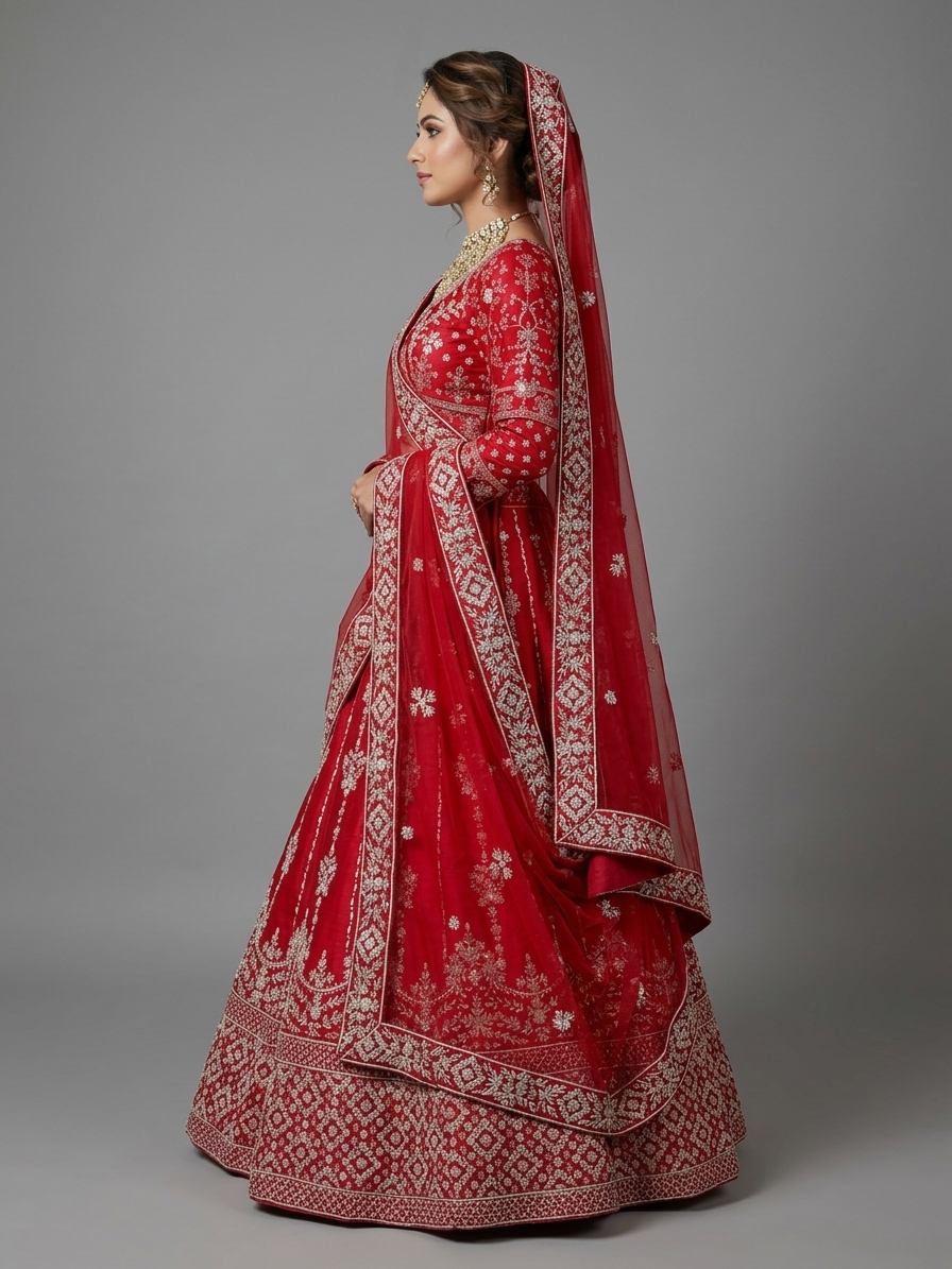 Bridal Lehnga - Anas - 1386 — Model — left side view