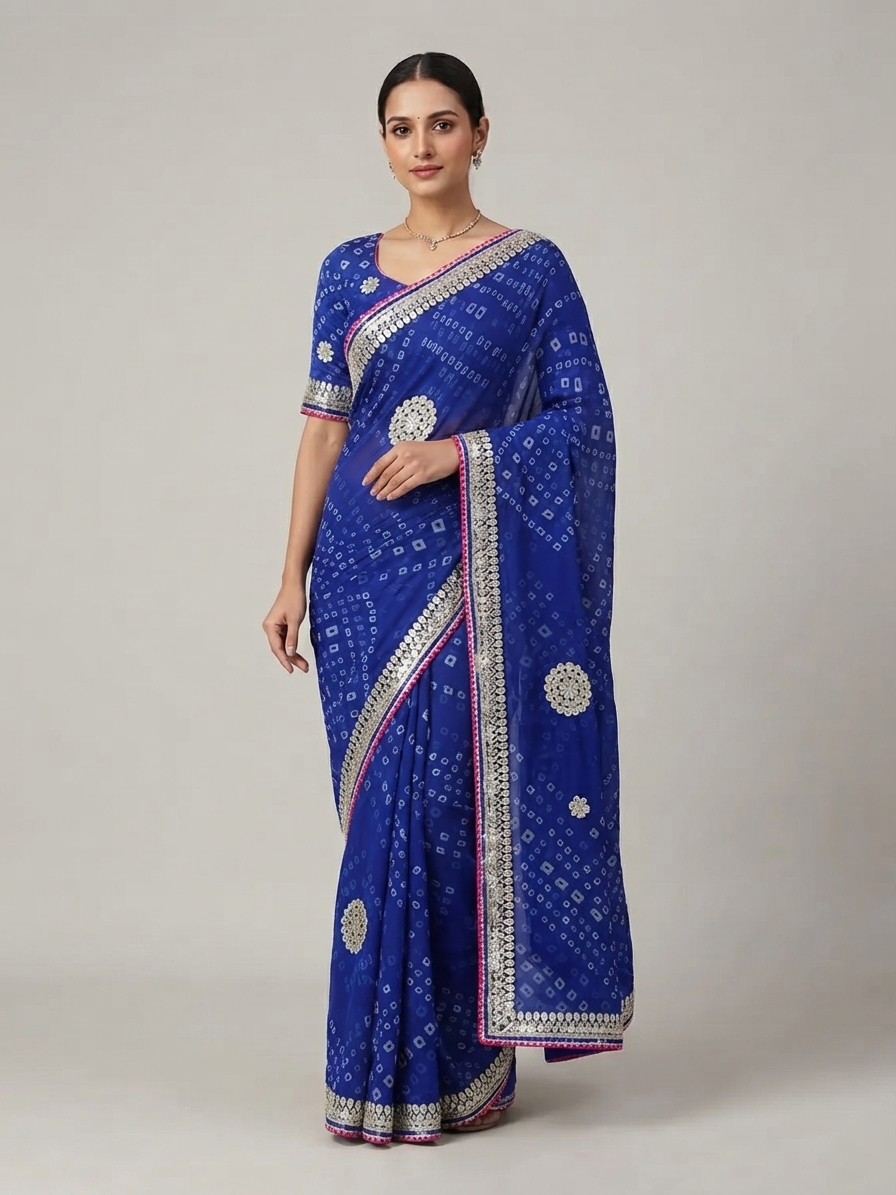 Bandhani Saree — Model — front view