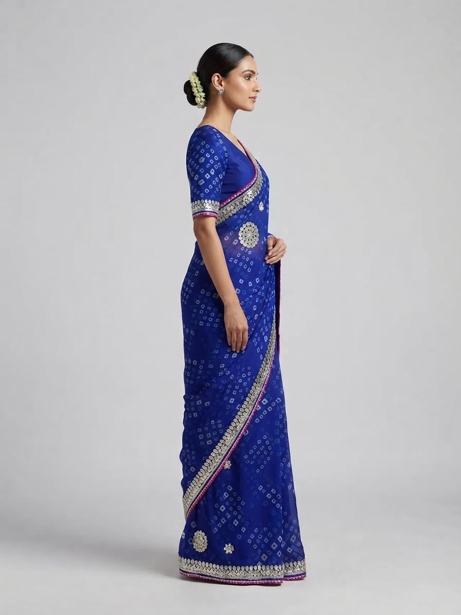 Bandhani Saree — Model — left side view