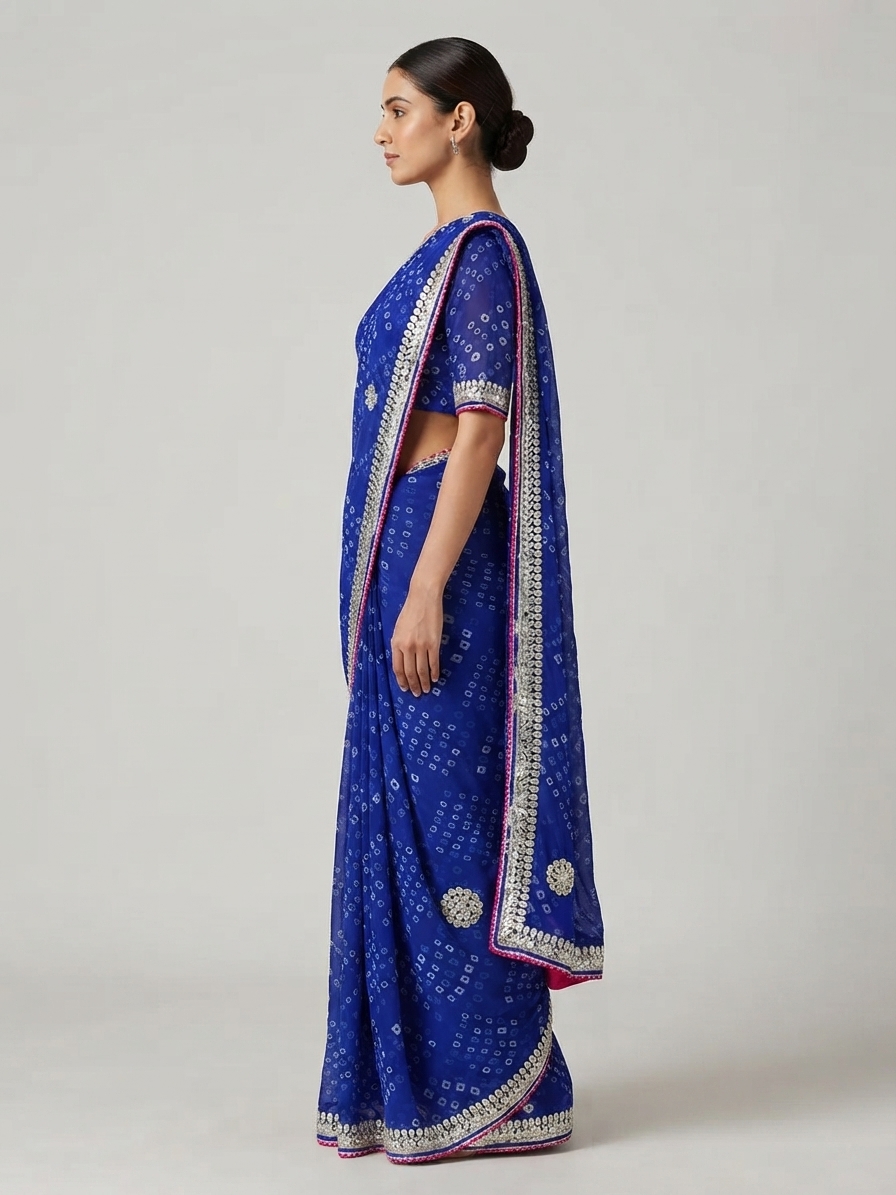 Bandhani Saree — Model — right side view