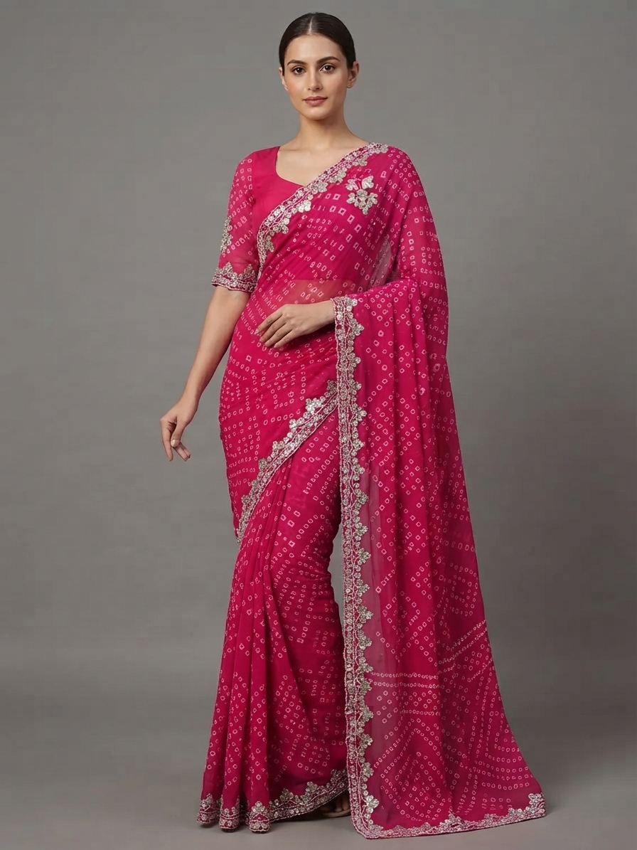 Bandhani Saree — Model — front view
