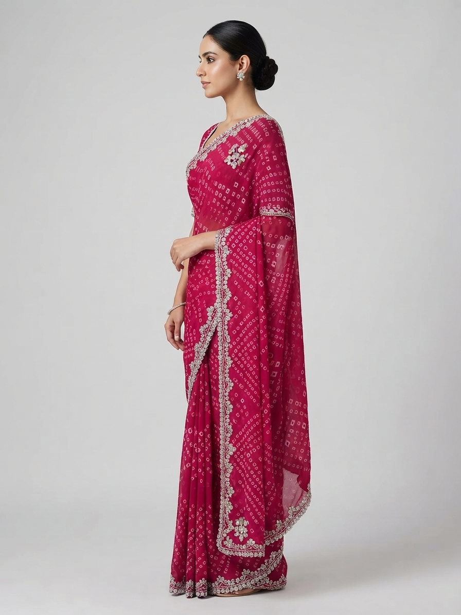 Bandhani Saree — Model — left side view
