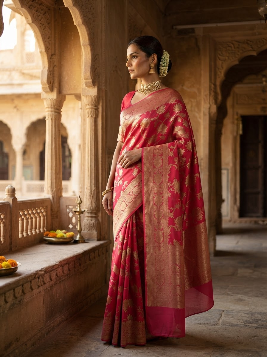 Pink Banarasi Silk Zari Saree