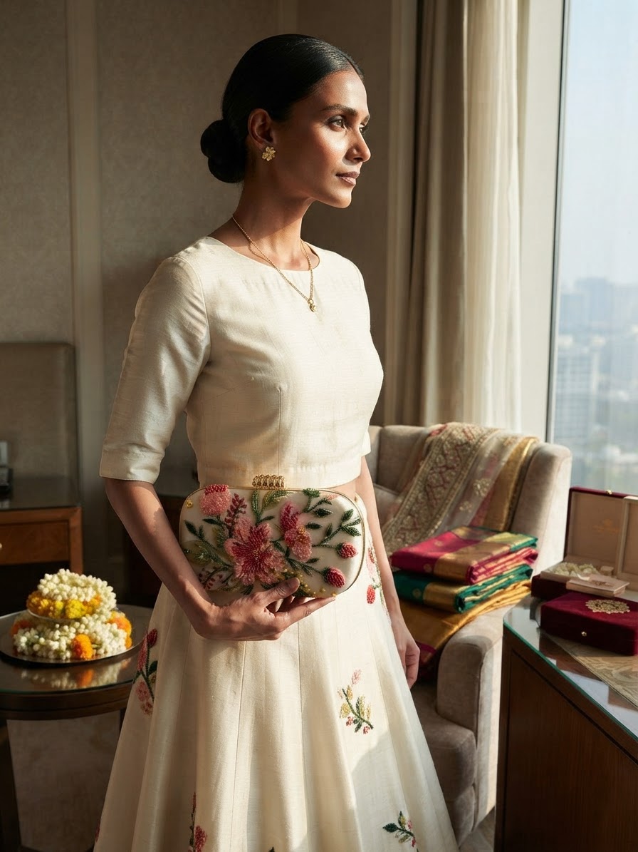 Handcrafted Embroidered Raw Silk Clutch
