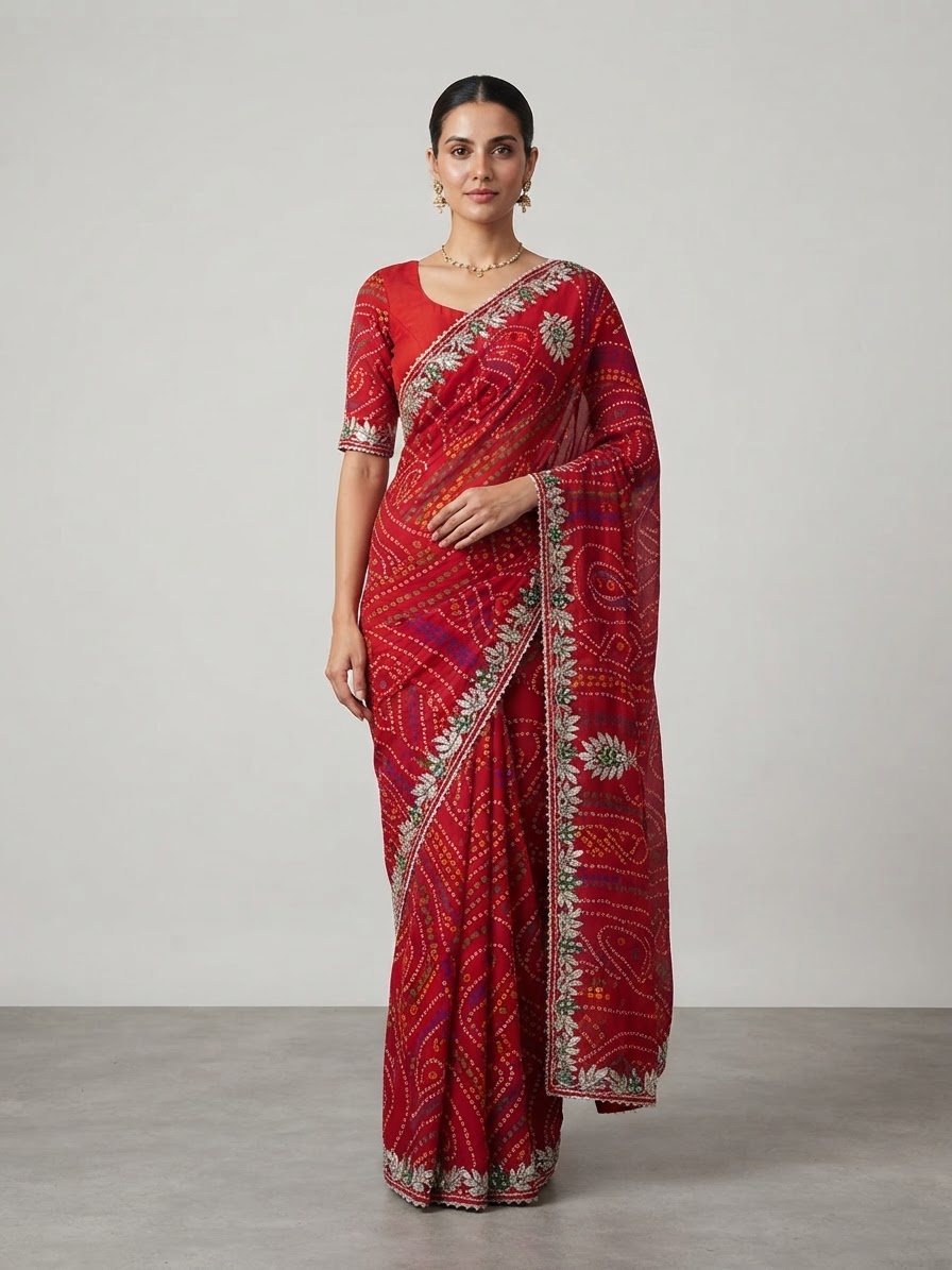 Bandhani Saree — Model — front view