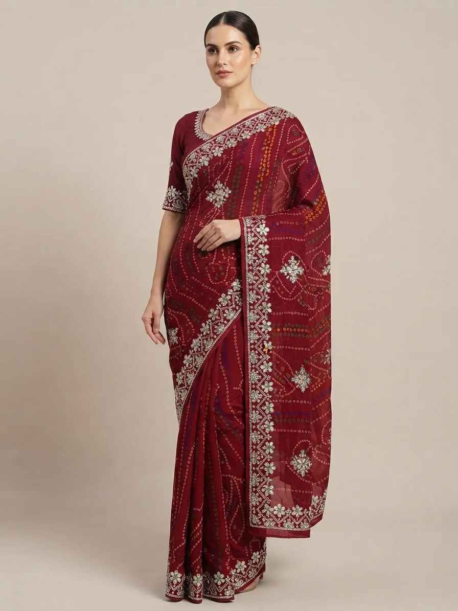 Bandhani Saree — Model — front view