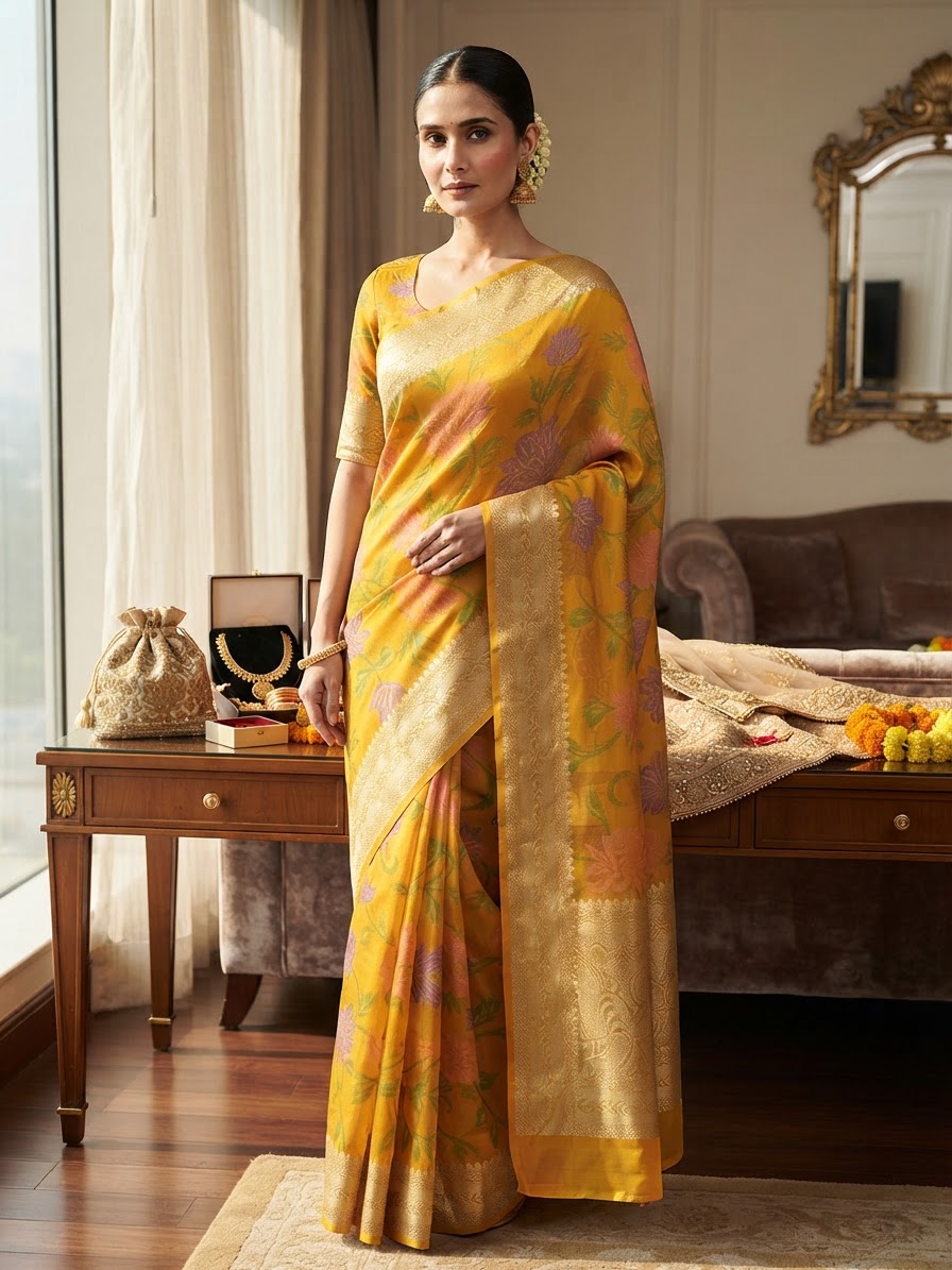 Festive woman wearing it · Luxury hotel suite