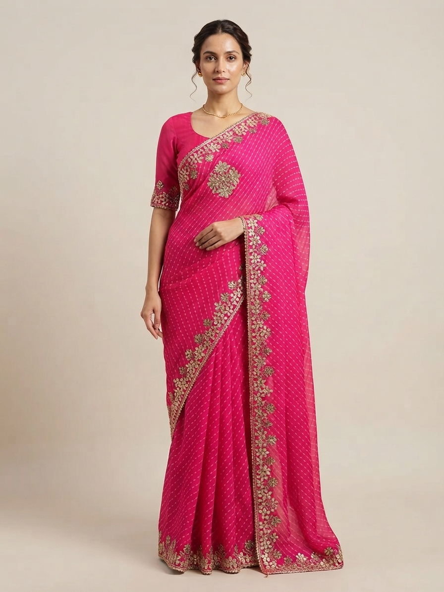 Bandhani Saree — Model — front view