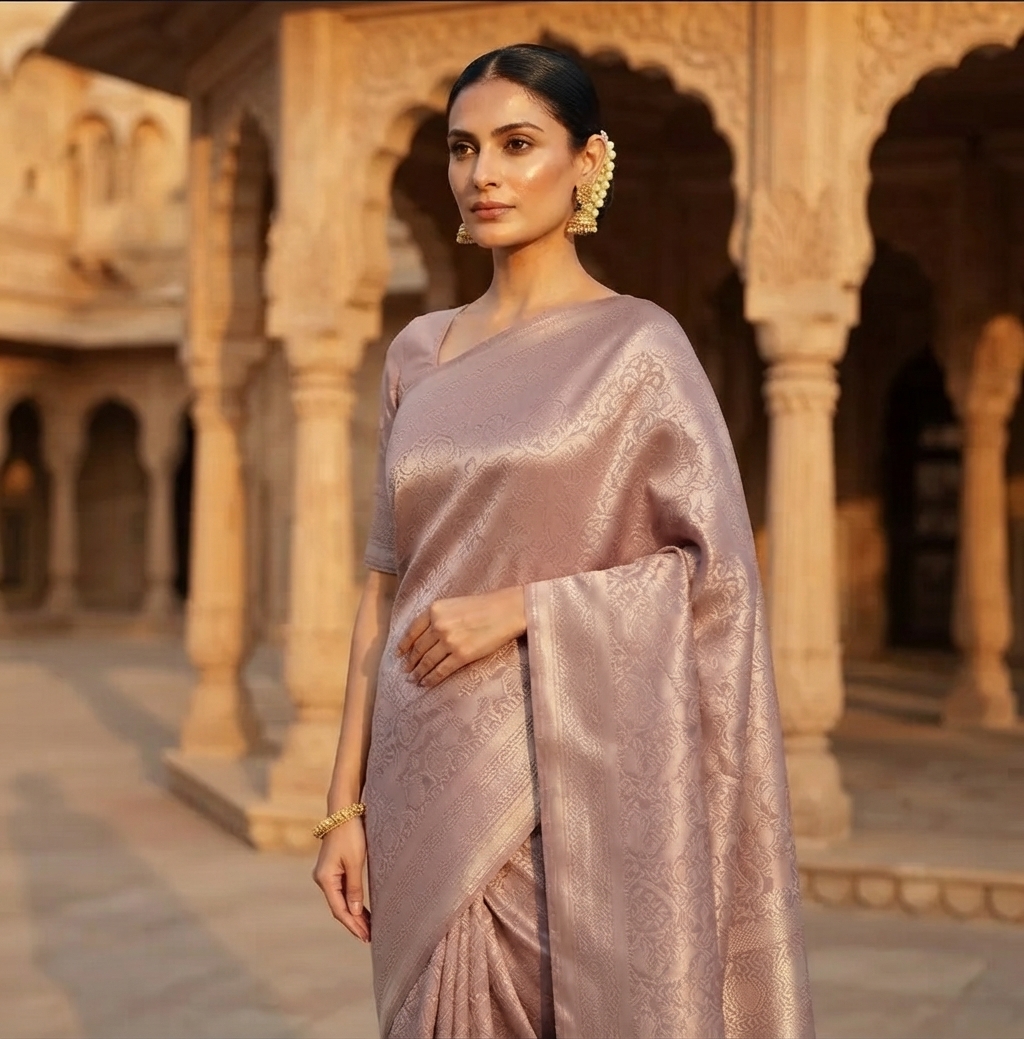Dusky Pink Silk Jacquard Saree