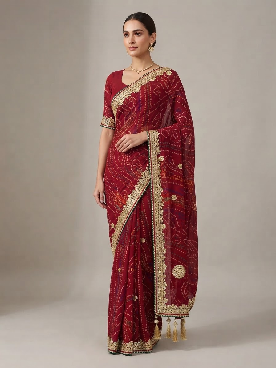 Bandhani Saree — Model — front view