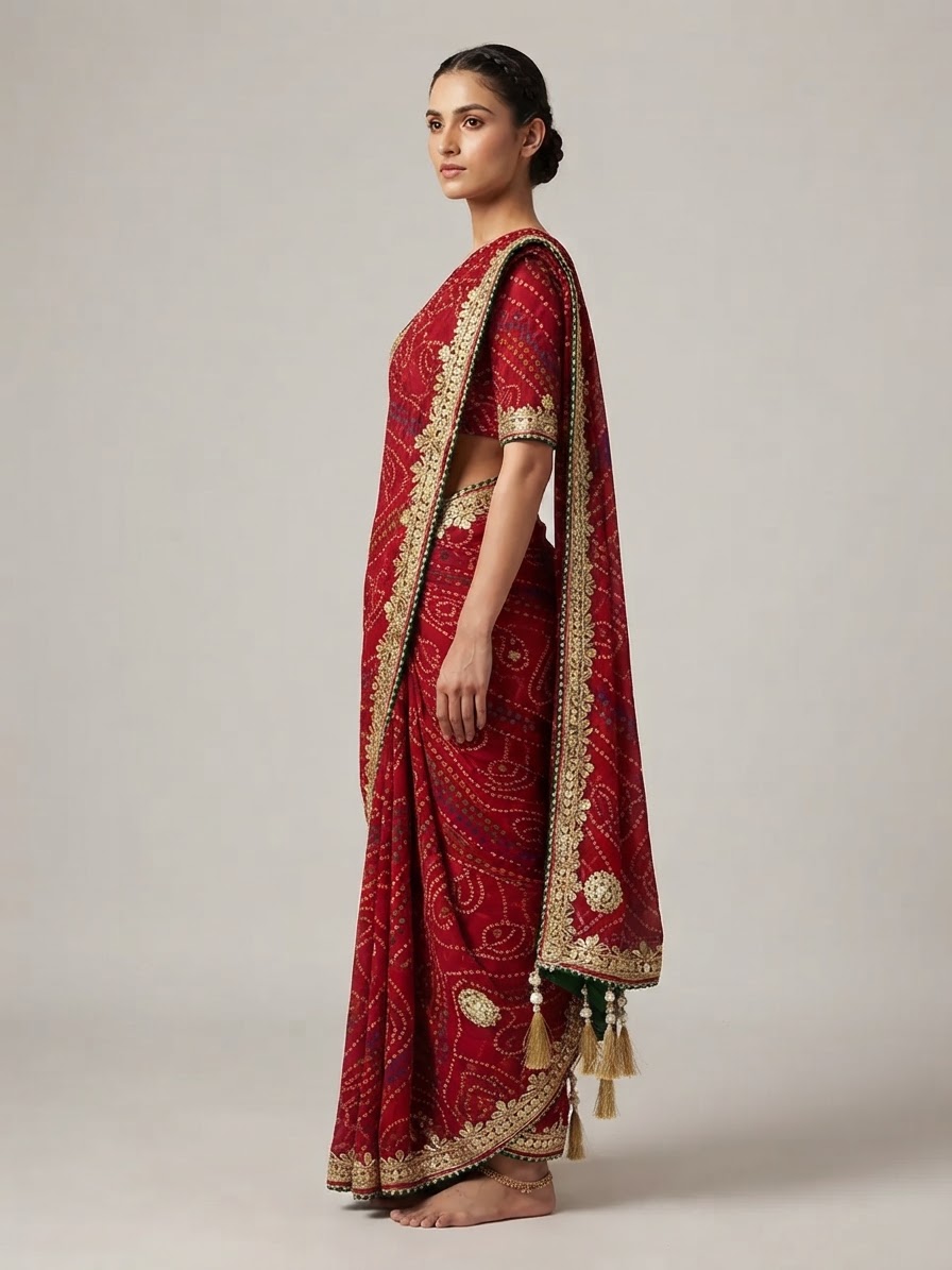Bandhani Saree — Model — left side view