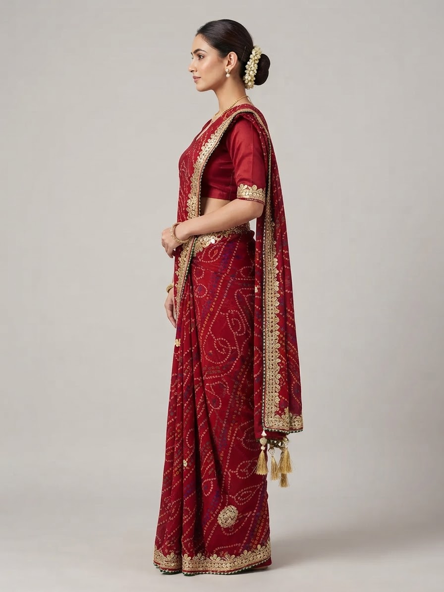Bandhani Saree — Model — right side view