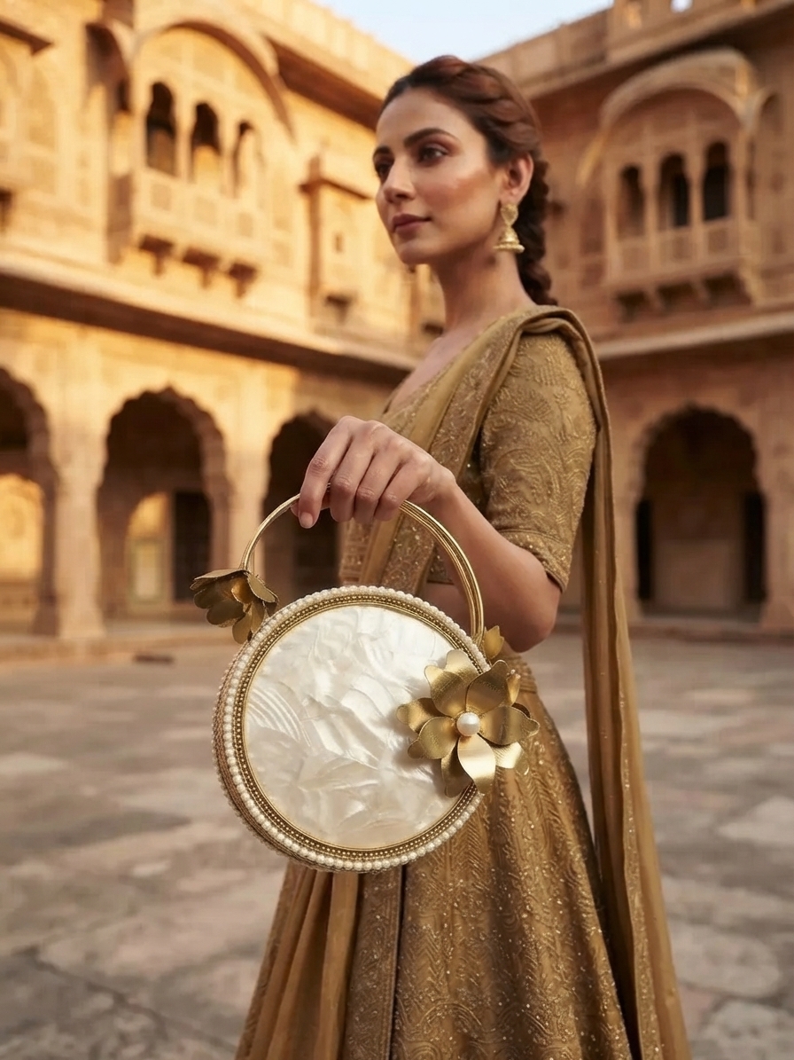 Mother of Pearl Round Clutch Bag