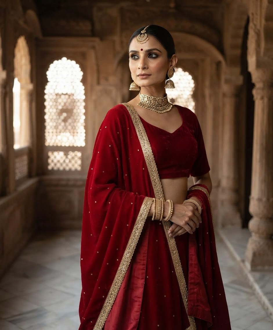 Red Velvet Kundan Work Shawl