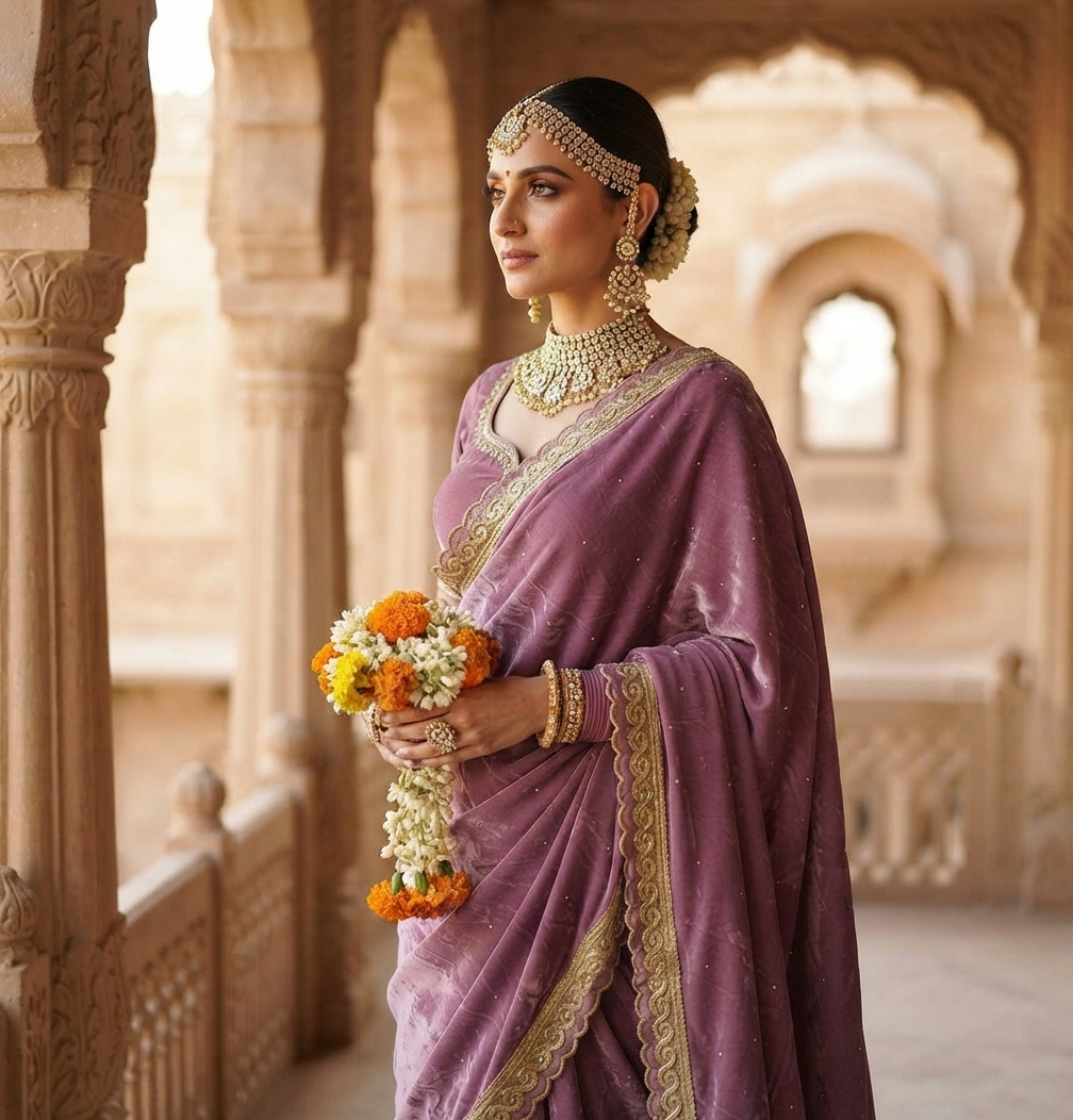 Lavender Velvet Kundan Shawl