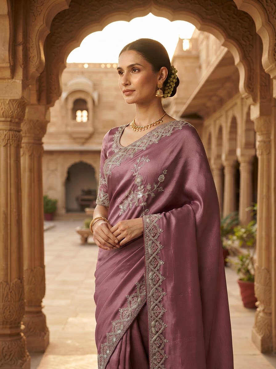 Festive woman wearing it · Palace courtyard