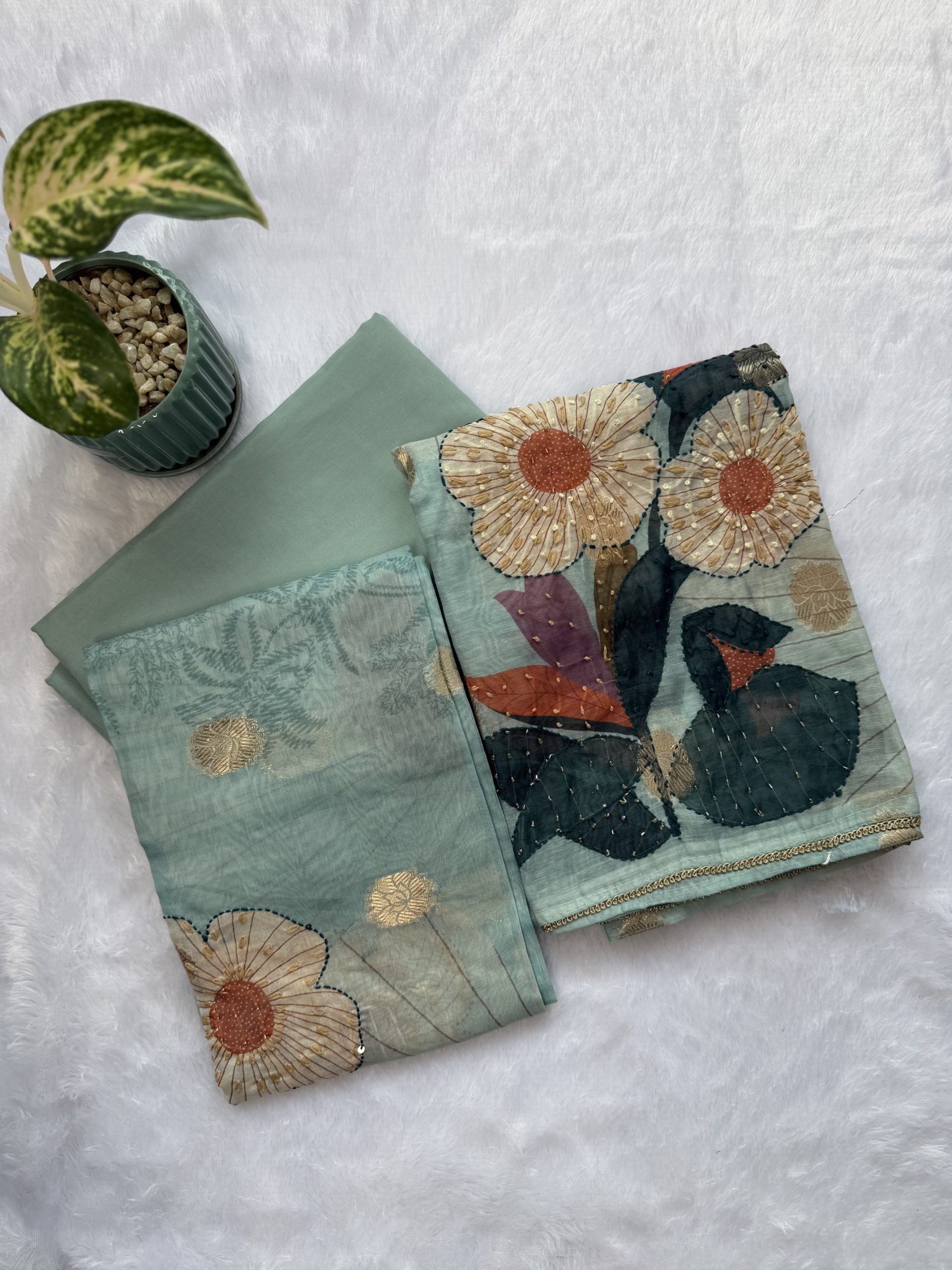 Hand-Embroidered Floral Cotton Suit Set — image 3 of 6