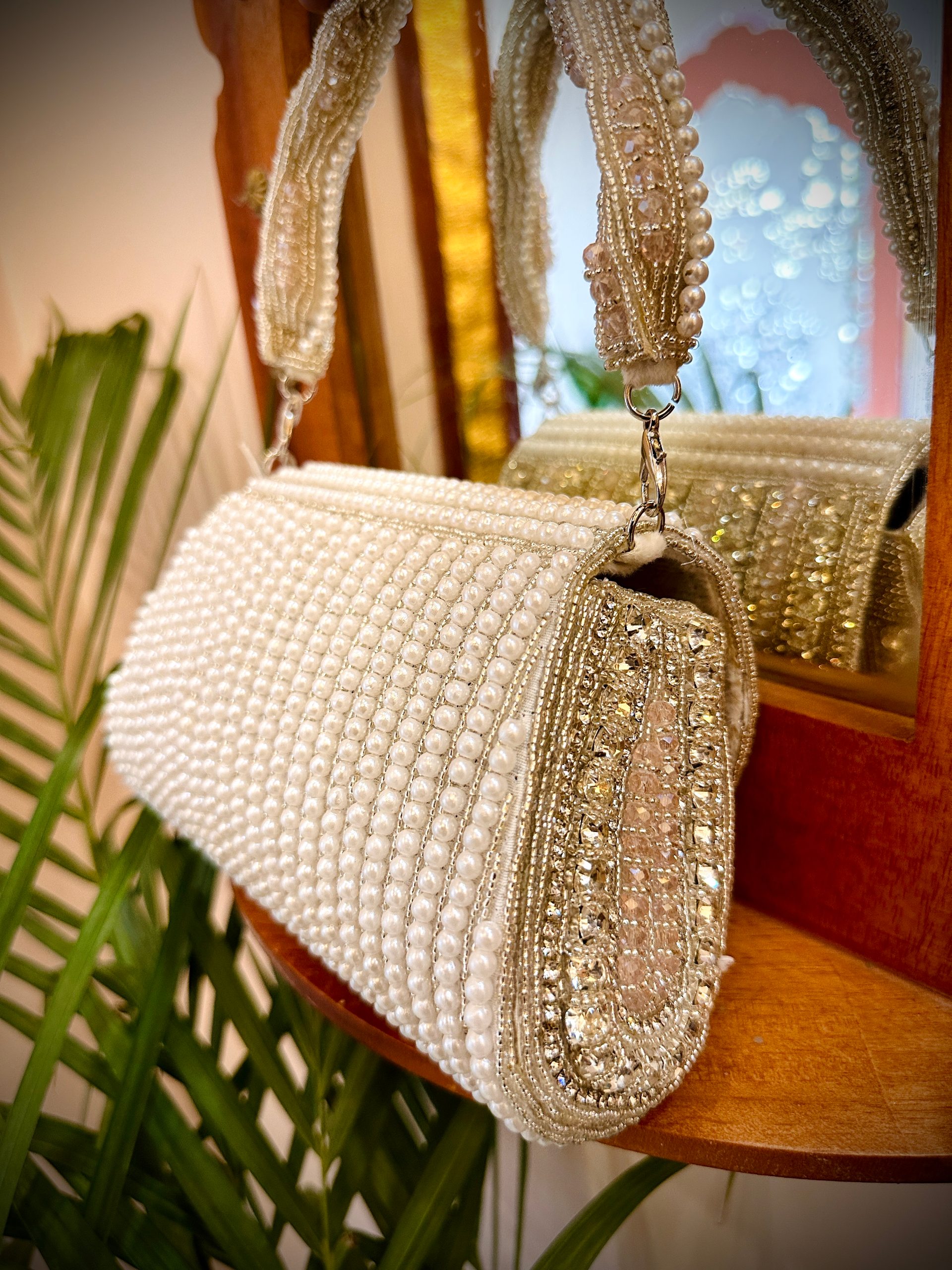 Pink Stone Clutch Bag with Bead Work and Beads Hangings — image 5 of 5