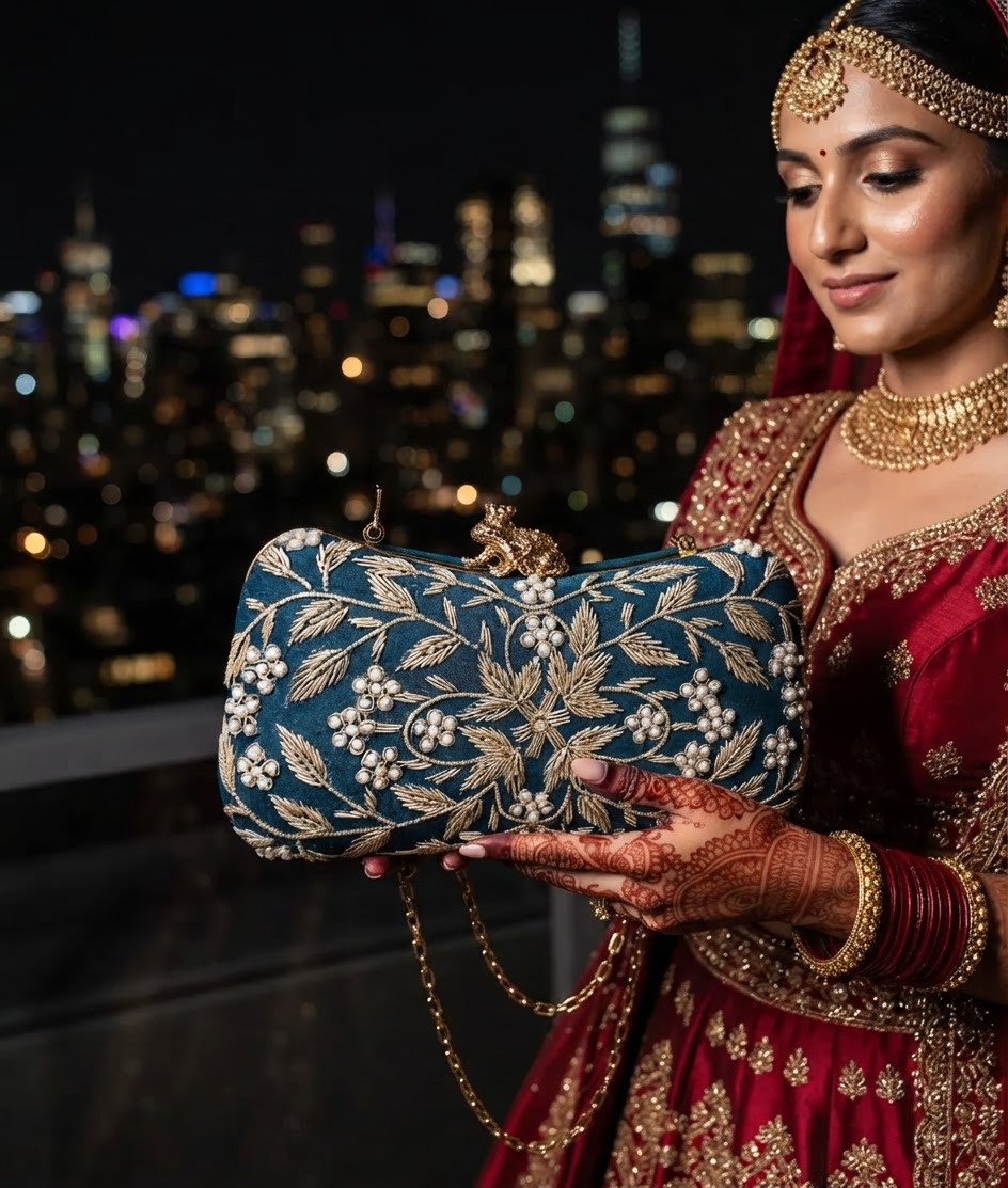Indian bride holding it — clutch