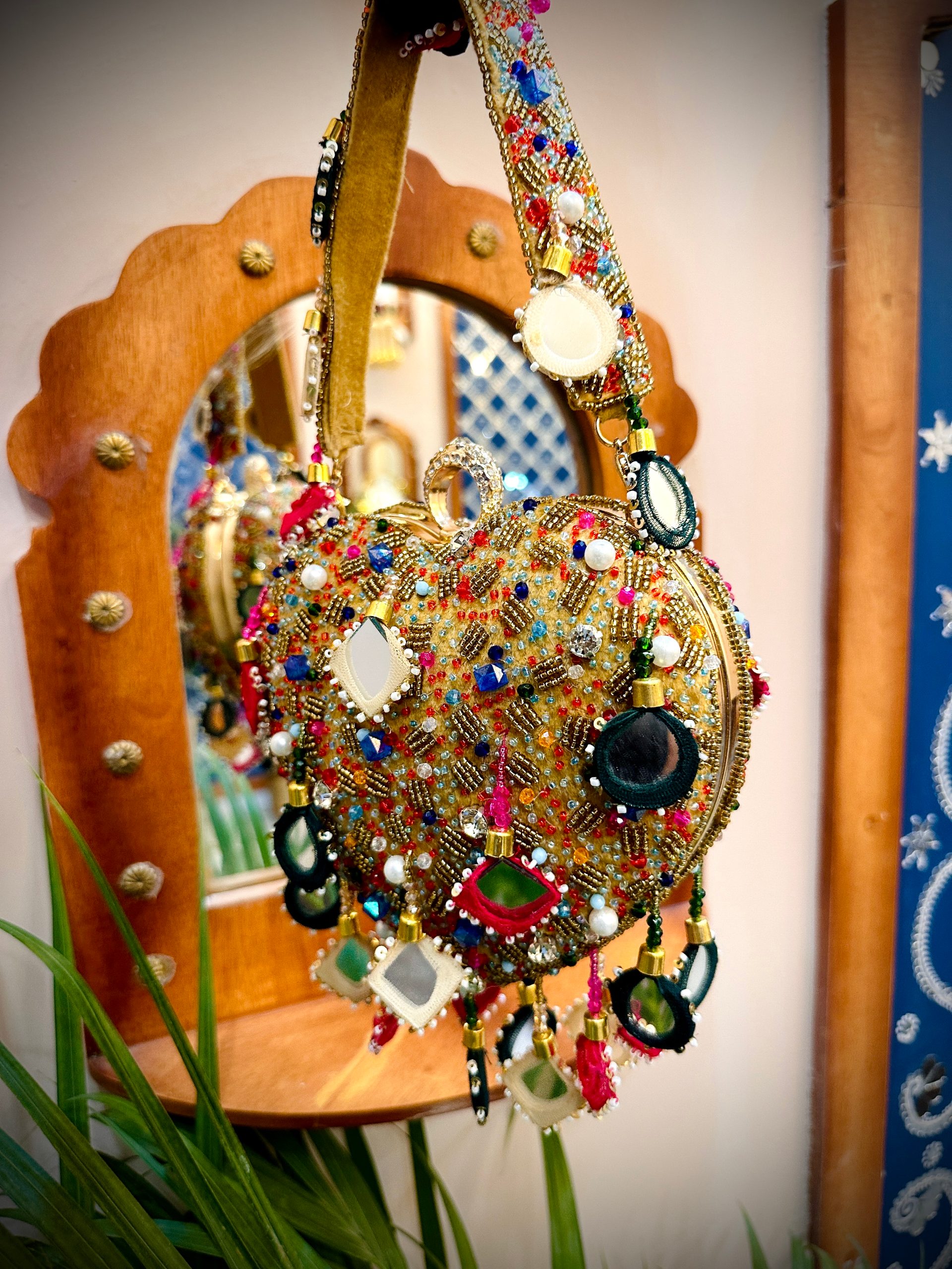 Heart Shaped Clutch Bag Multicolour Beads Mirror Work — image 4 of 4
