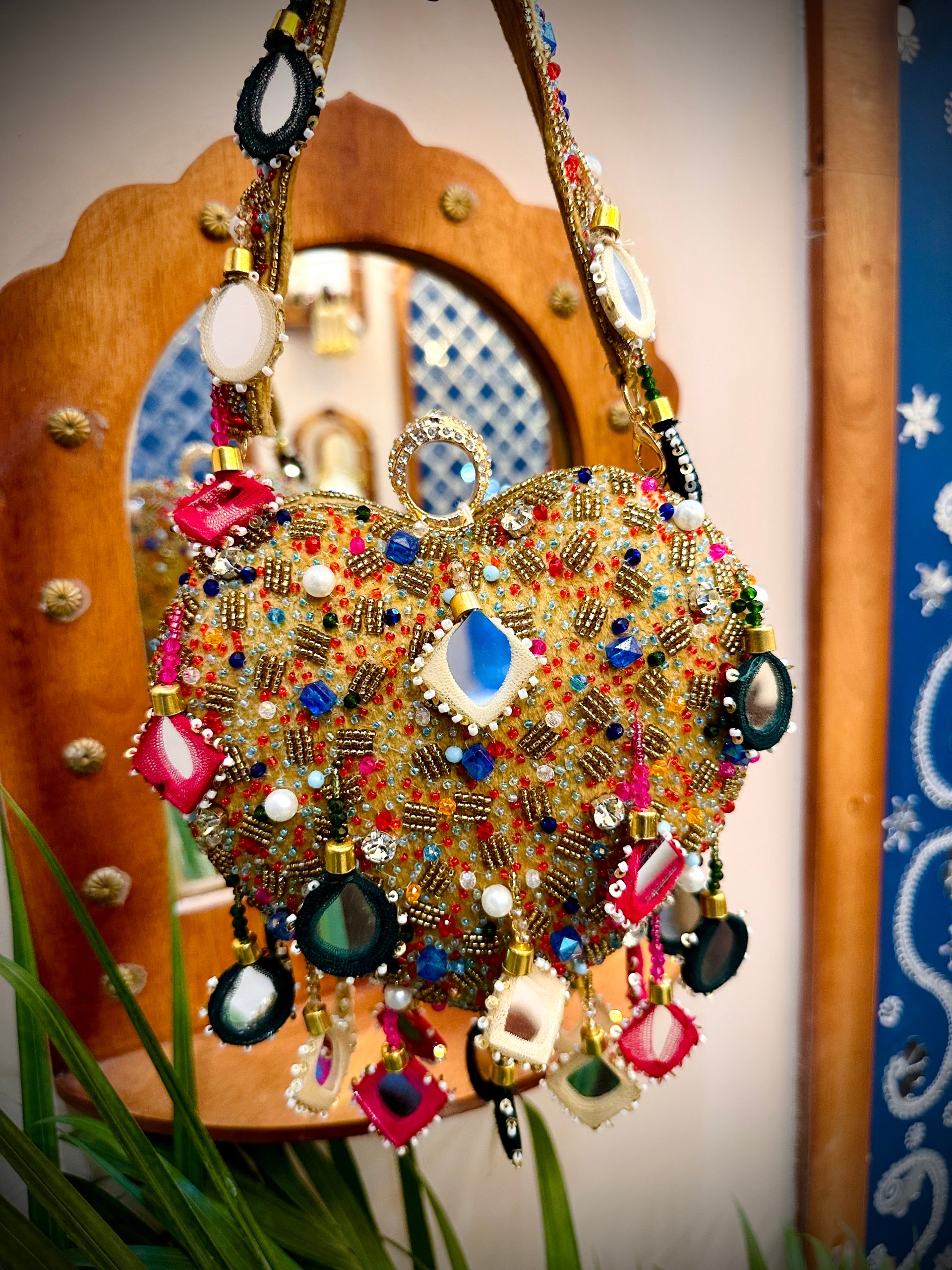 Heart Shaped Clutch Bag Multicolour Beads Mirror Work — image 2 of 4