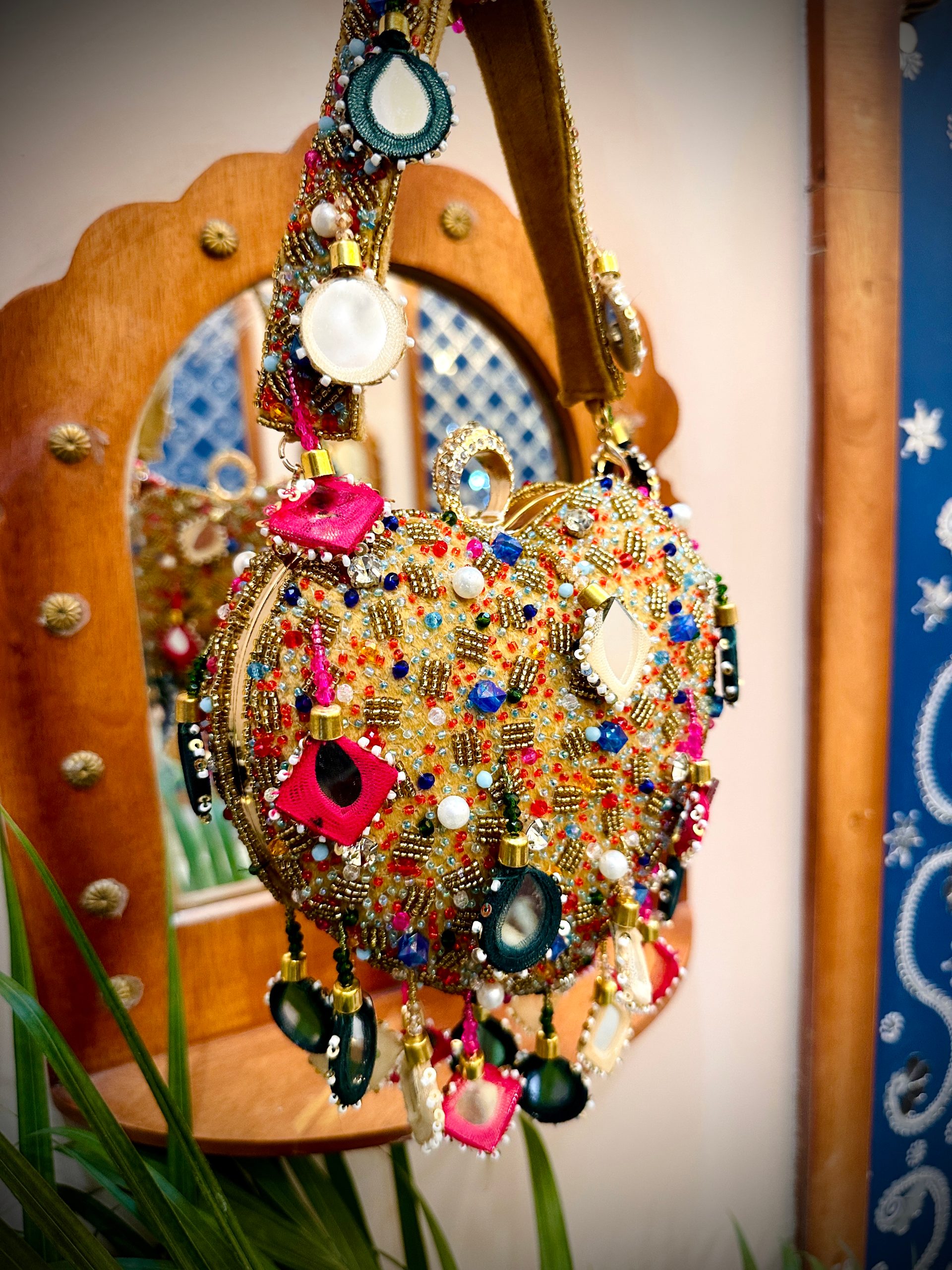 Heart Shaped Clutch Bag Multicolour Beads Mirror Work — image 3 of 4