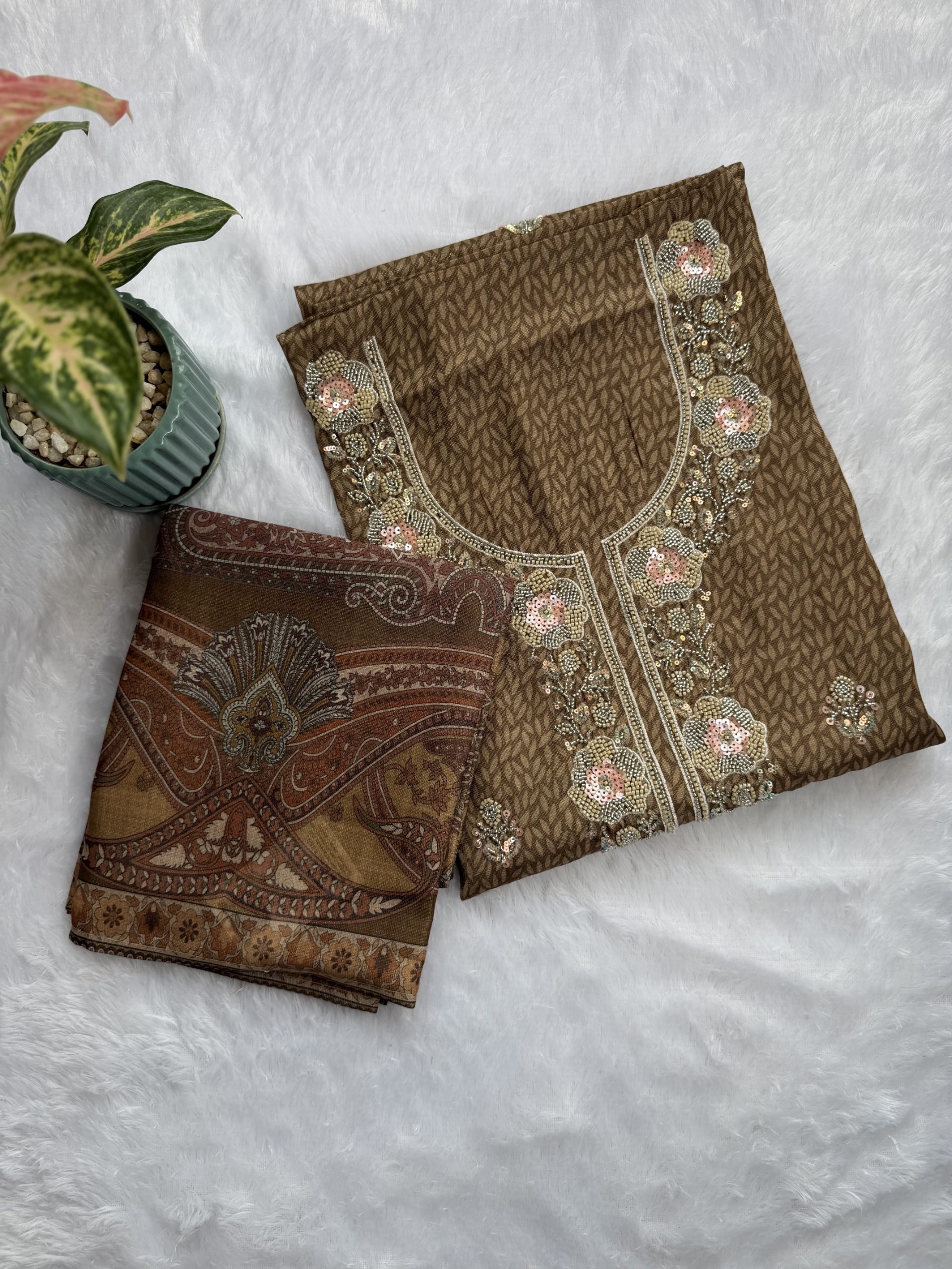 Silk Blend Printed Suit with Beaded Handwork — image 3 of 6