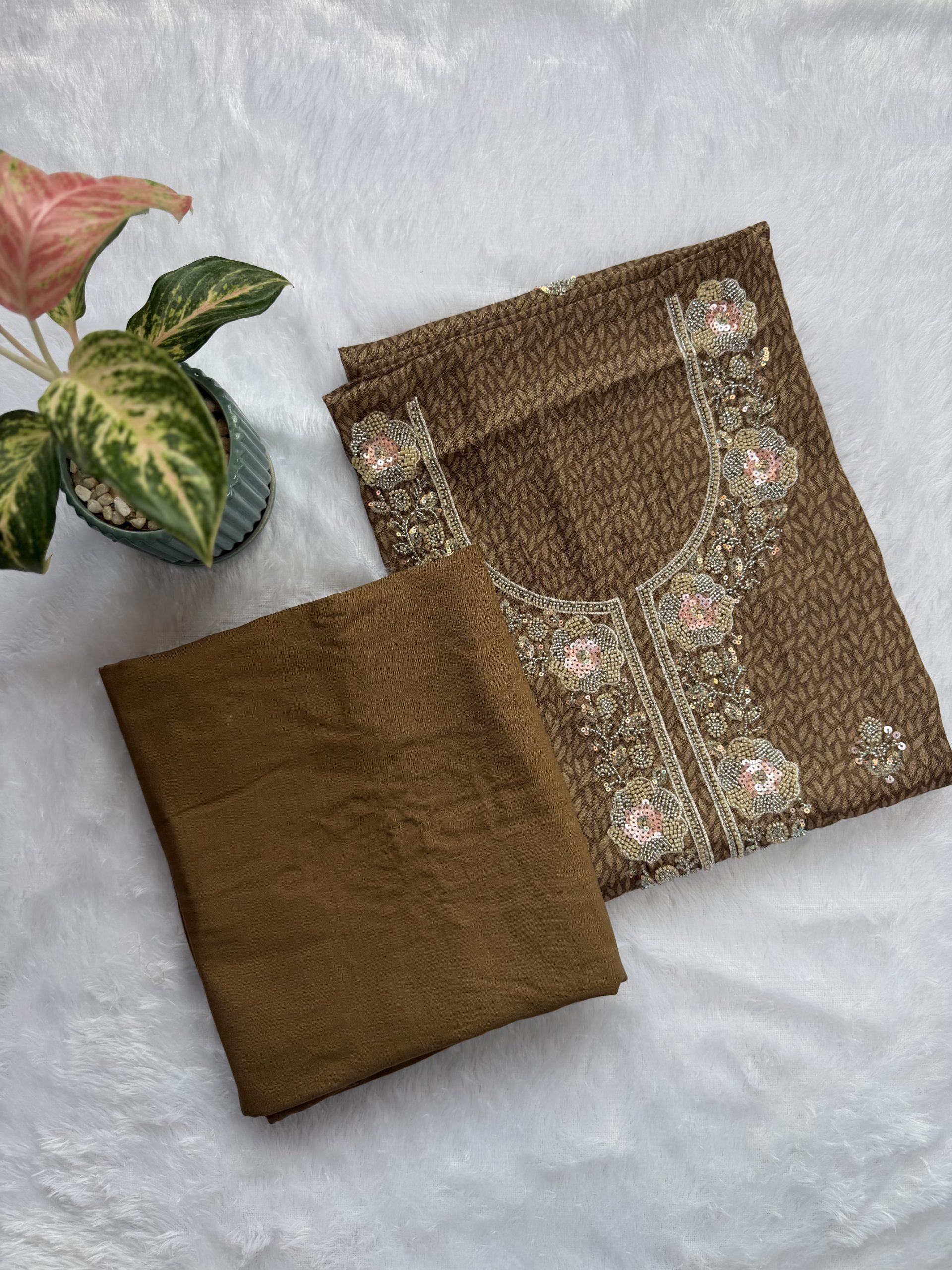 Silk Blend Printed Suit with Beaded Handwork — image 4 of 6