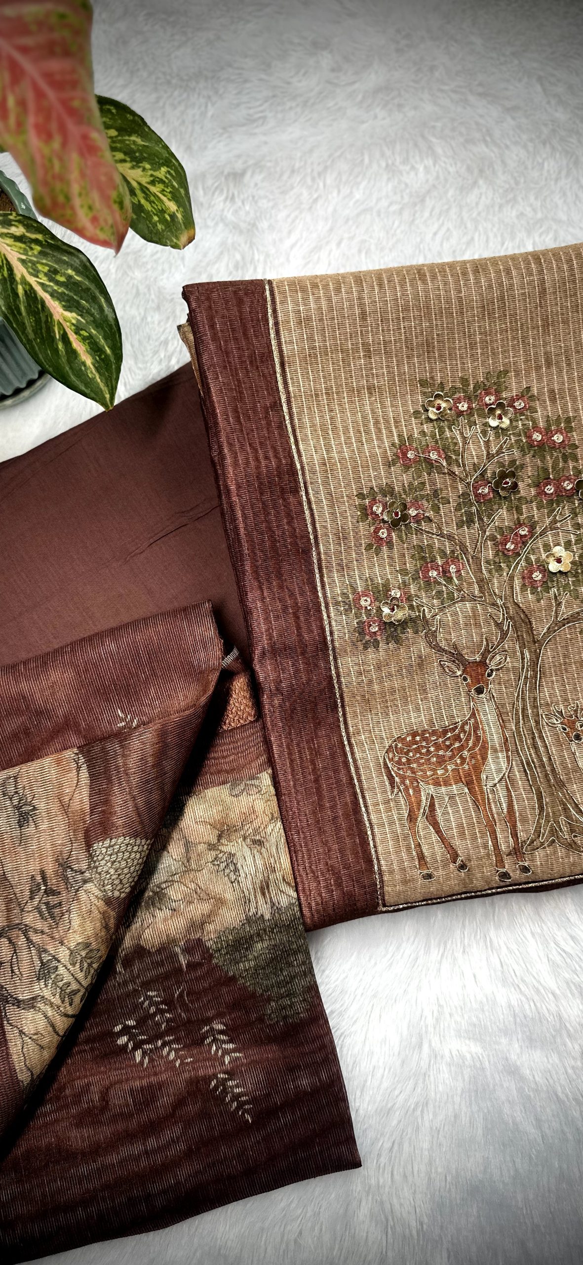 Embroidered Party Wear Suit with Deer Motif
