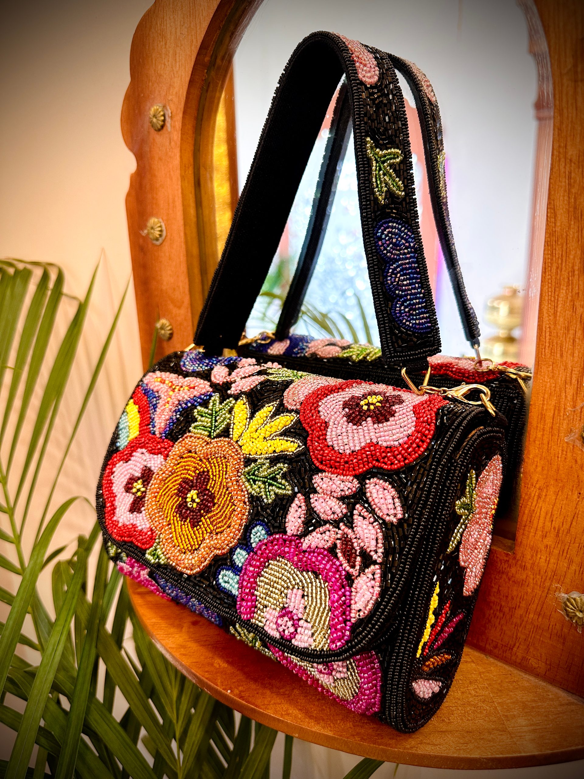 Multi-Color Beaded Flap Bag with Hanging Belt — image 3 of 5