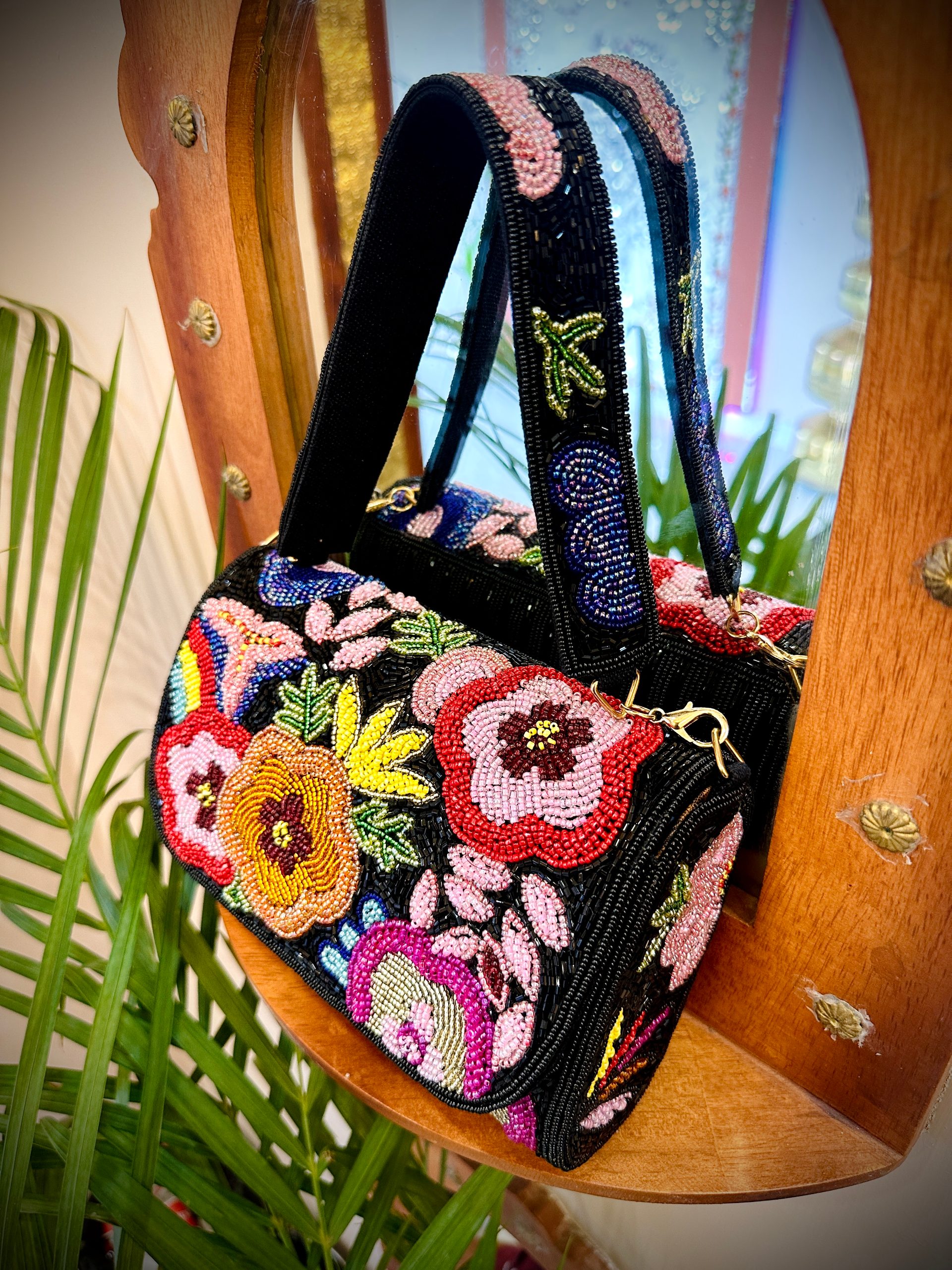 Multi-Color Beaded Flap Bag with Hanging Belt — image 4 of 5