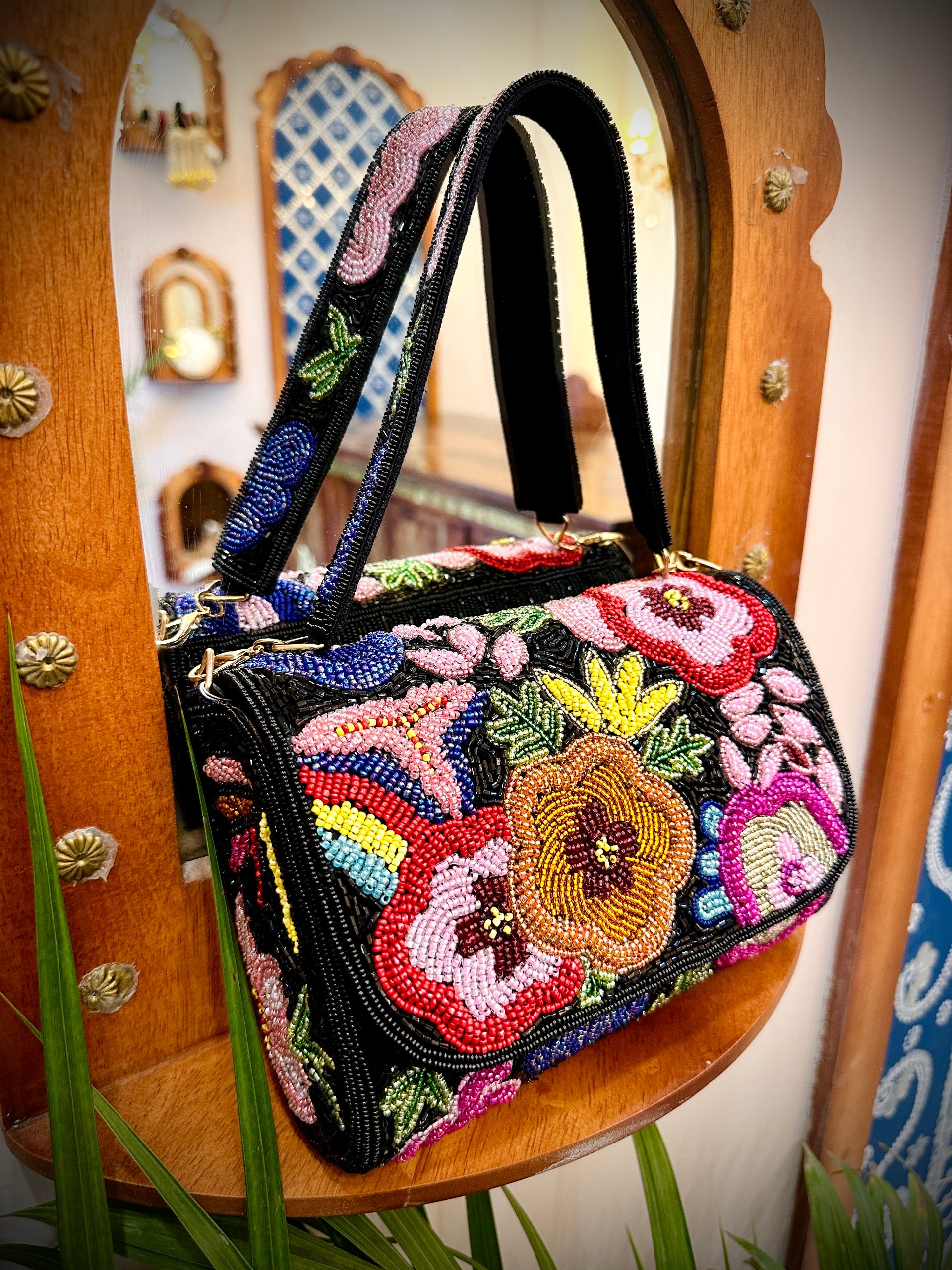 Multi-Color Beaded Flap Bag with Hanging Belt — image 2 of 5