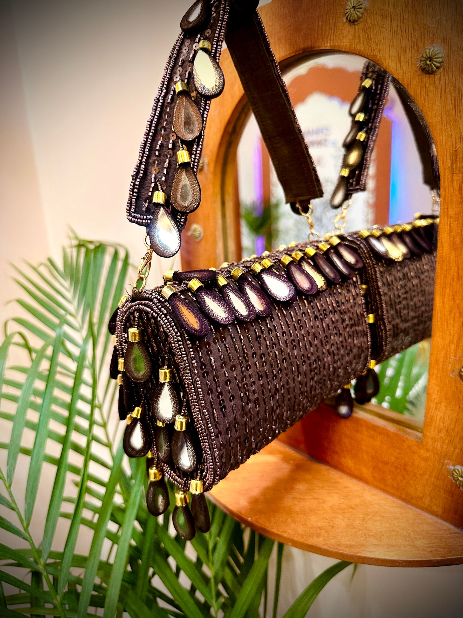 Coffee Mirror Flap Bag with Beads Embroidery — image 5 of 5