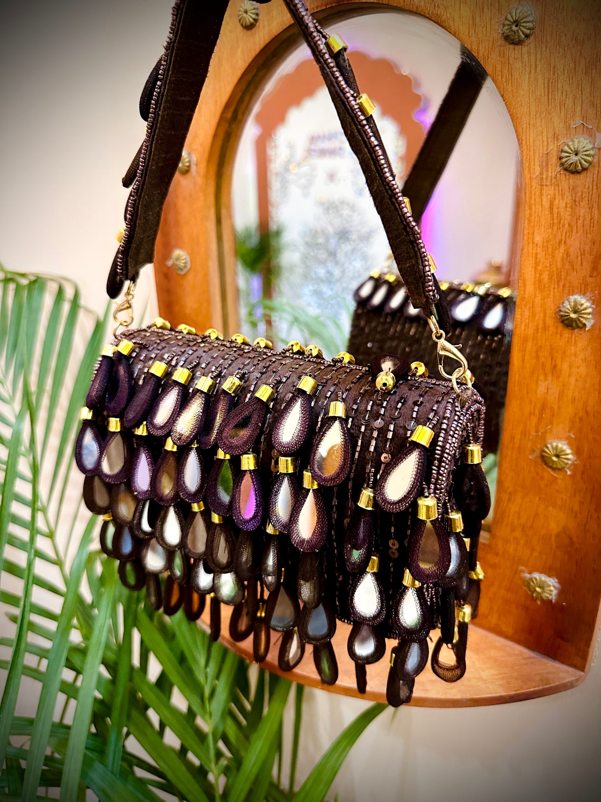 Coffee Mirror Flap Bag with Beads Embroidery — image 3 of 5