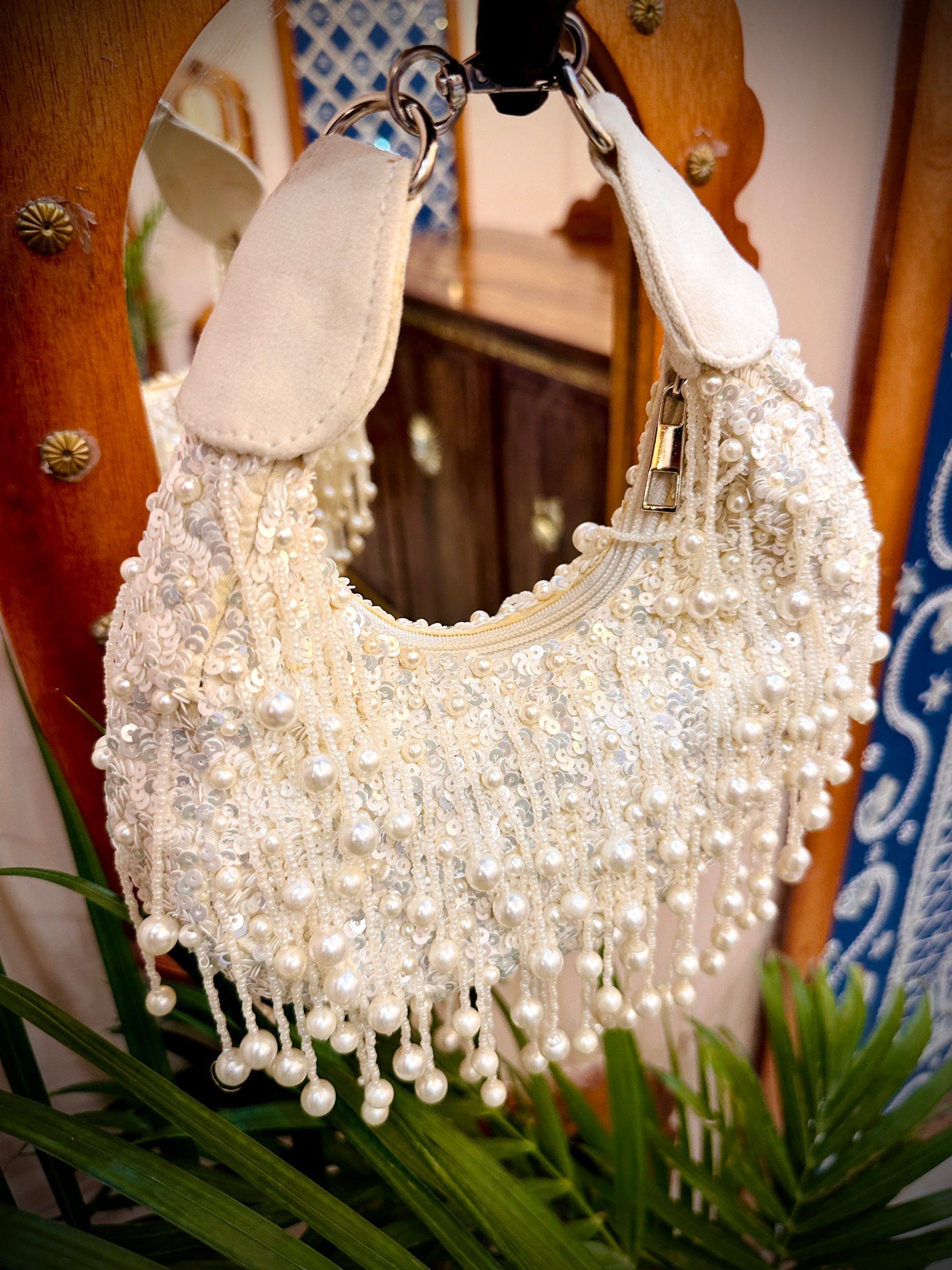 White Mirror Moon Clutch Bag with Sequins & Beads — image 5 of 5